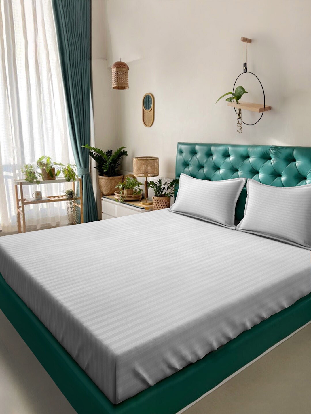 

Alina decor Grey Striped 210 TC Queen Bedsheet with 2 Pillow Covers