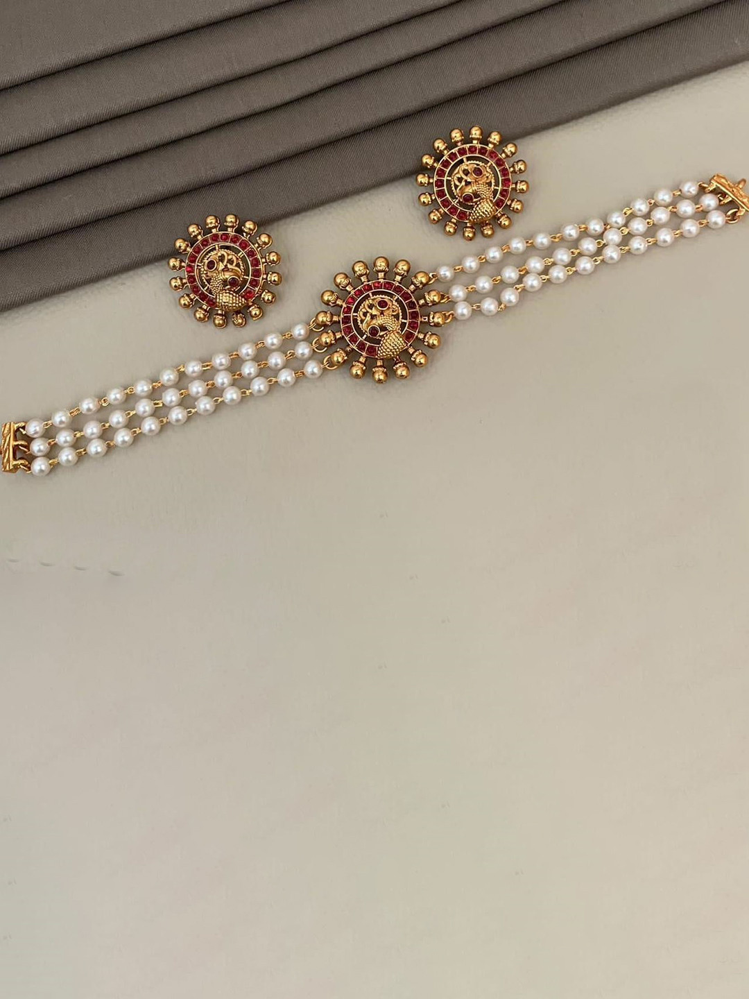 

GRIIHAM Gold-Plated AD-Studded & Beaded Jewellery Set