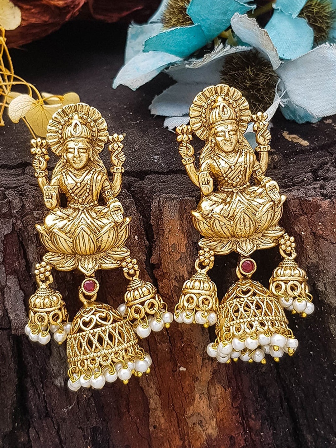 

GRIIHAM Gold-Plated Dome Shaped Temple CZ-Studded Jhumkas