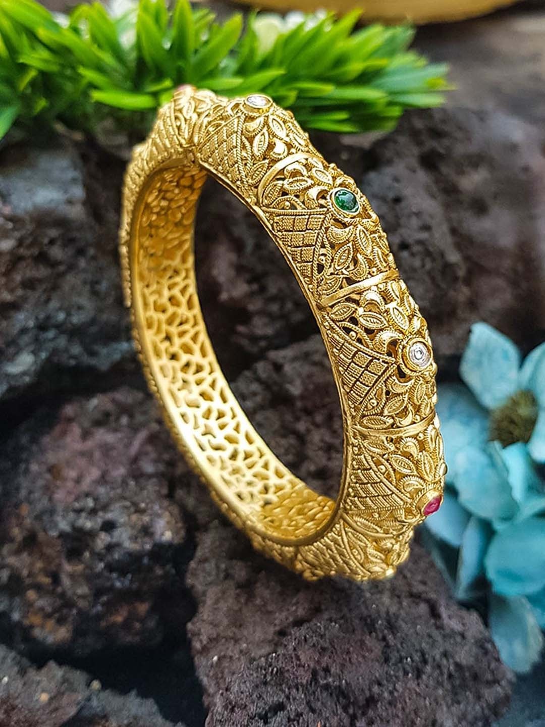 

GRIIHAM Gold-Plated Stone Studded Bangle, Multi