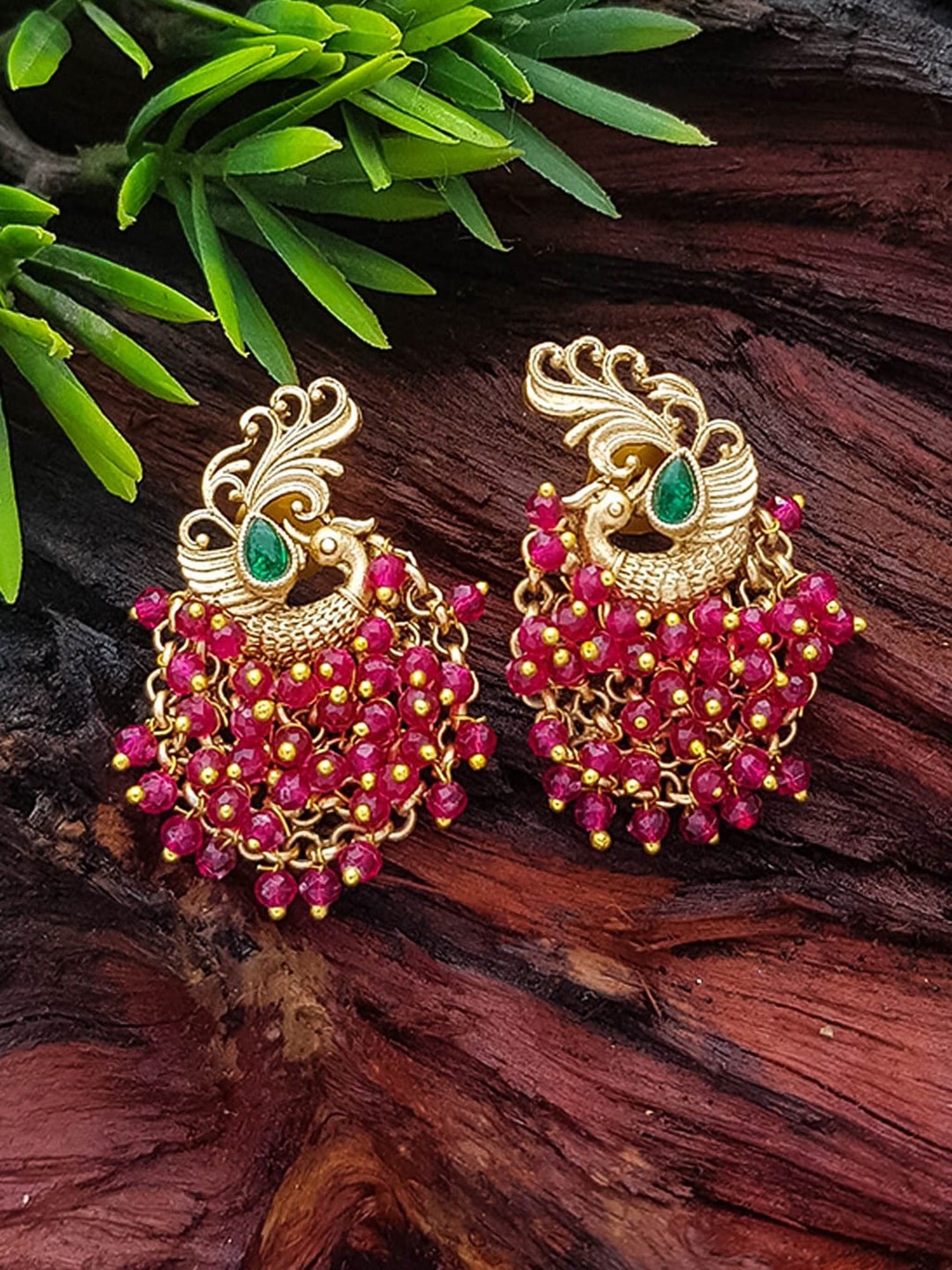 

GRIIHAM Gold-Plated Peacock Shaped AD-Studded Drop Earrings