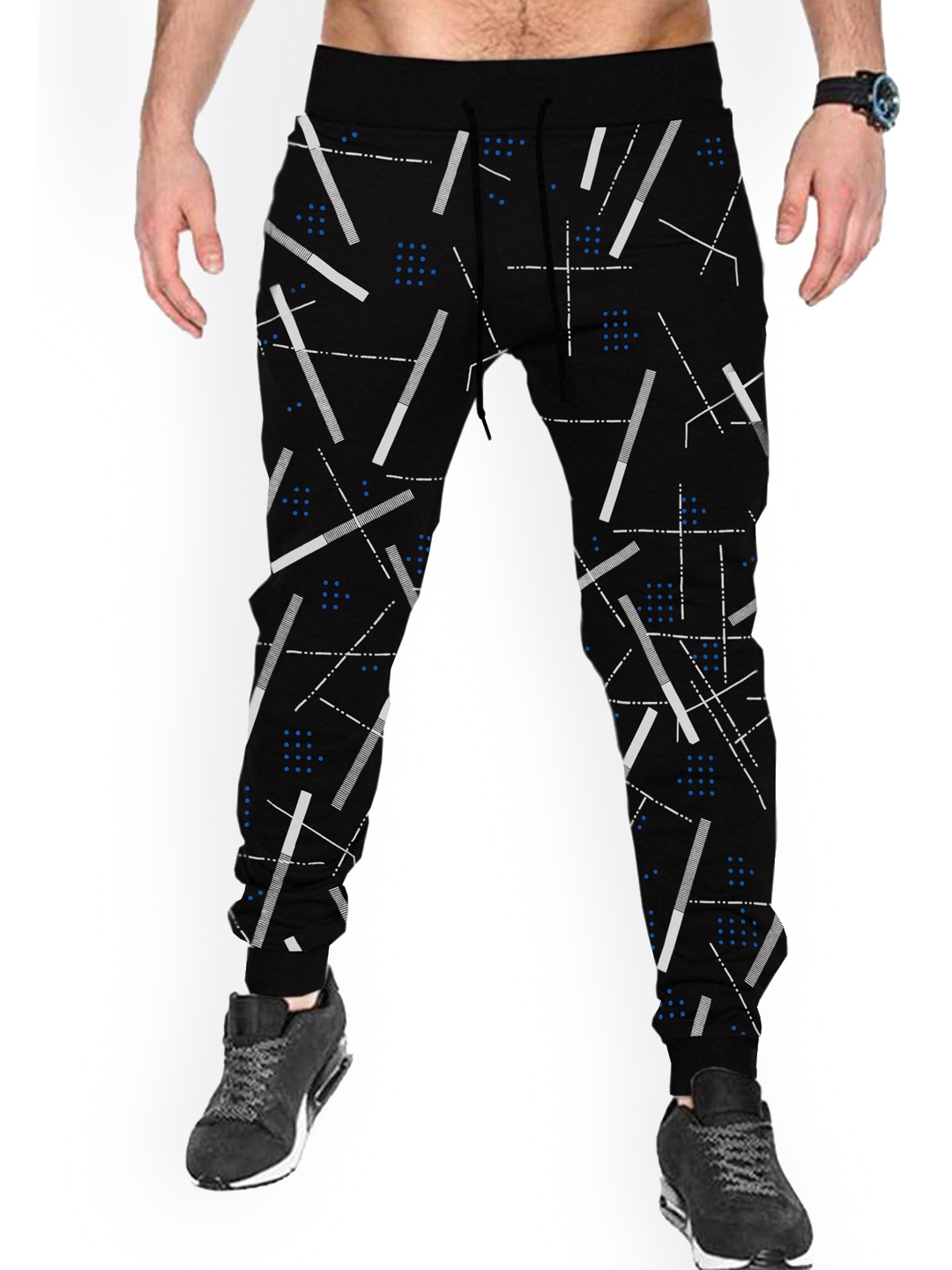 

TRIPR ORIGINALS Men Geometric Printed Cotton Joggers, Black