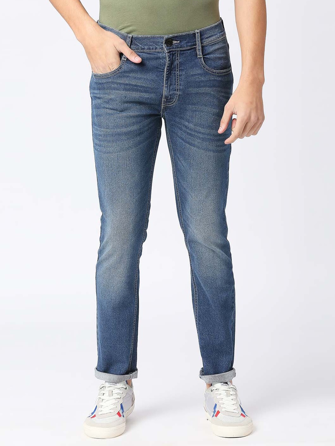 

Pepe Jeans Men Slim Fit Low-Rise Heavy Fade Clean Look Jeans, Blue