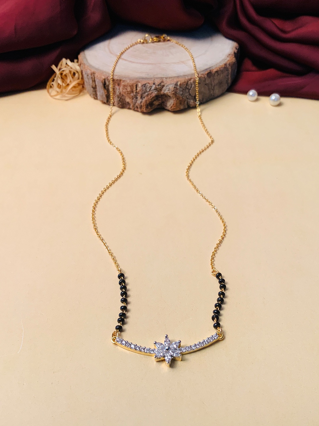 

ABDESIGNS Gold-Plated AD Studded & Beaded Mangalsutra