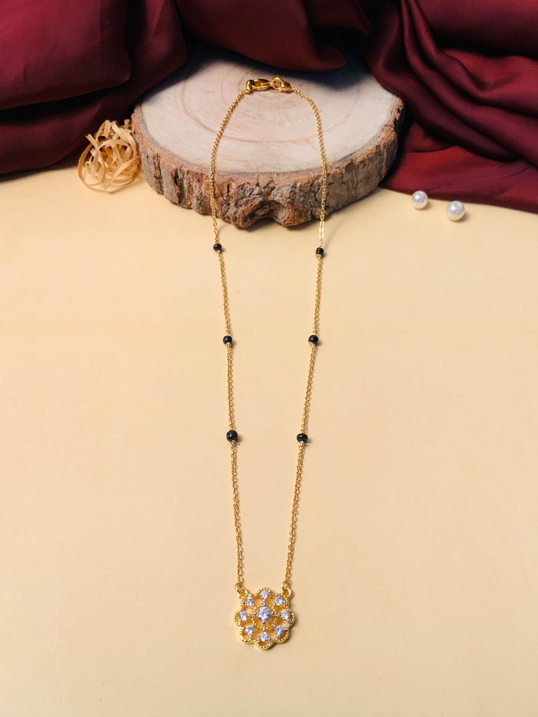

ABDESIGNS Gold-Plated American Diamond Studded Mangalsutra