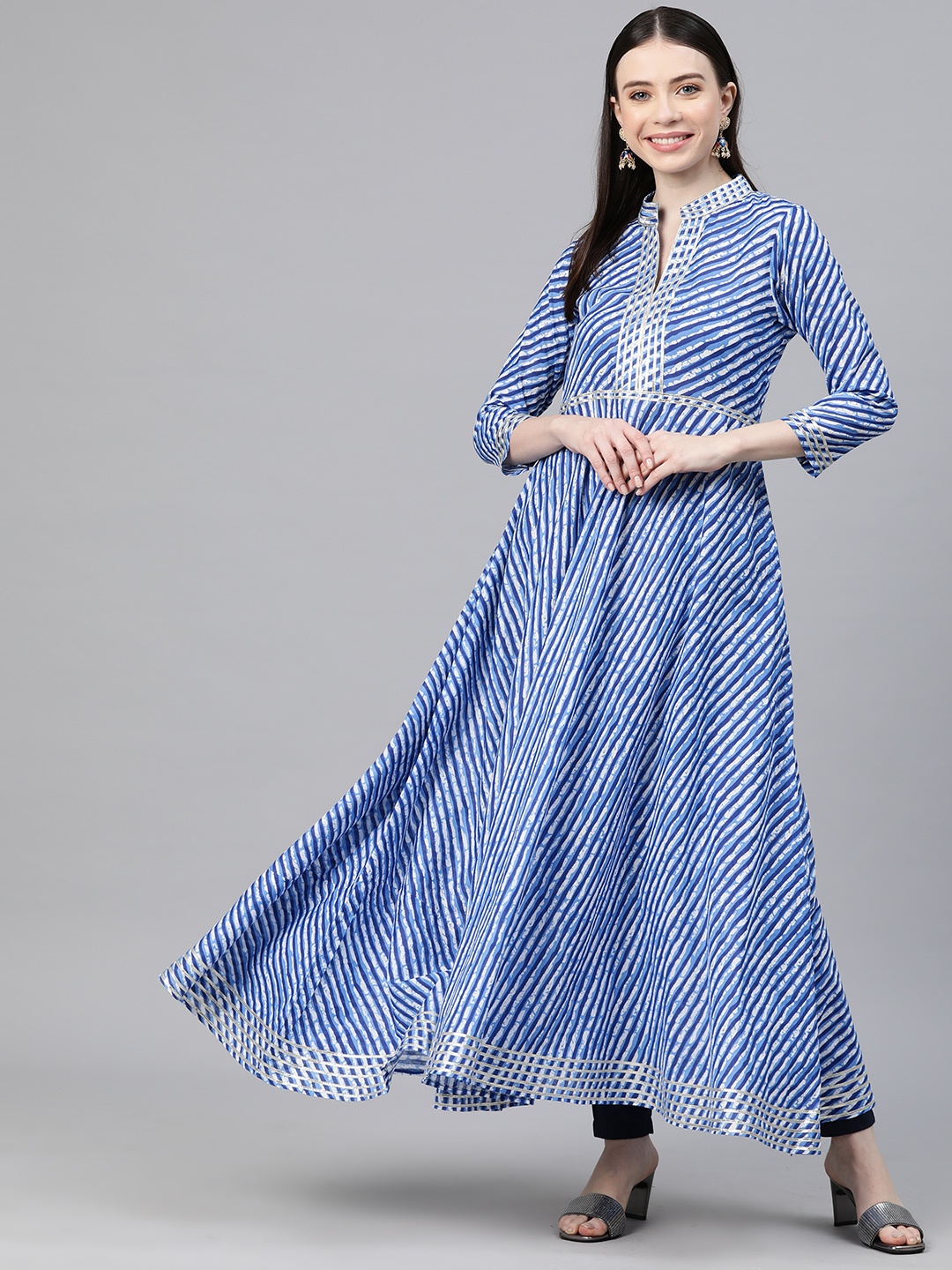 

MBE Leheriya Printed Gotta Patti Anarkali Kurta, Blue