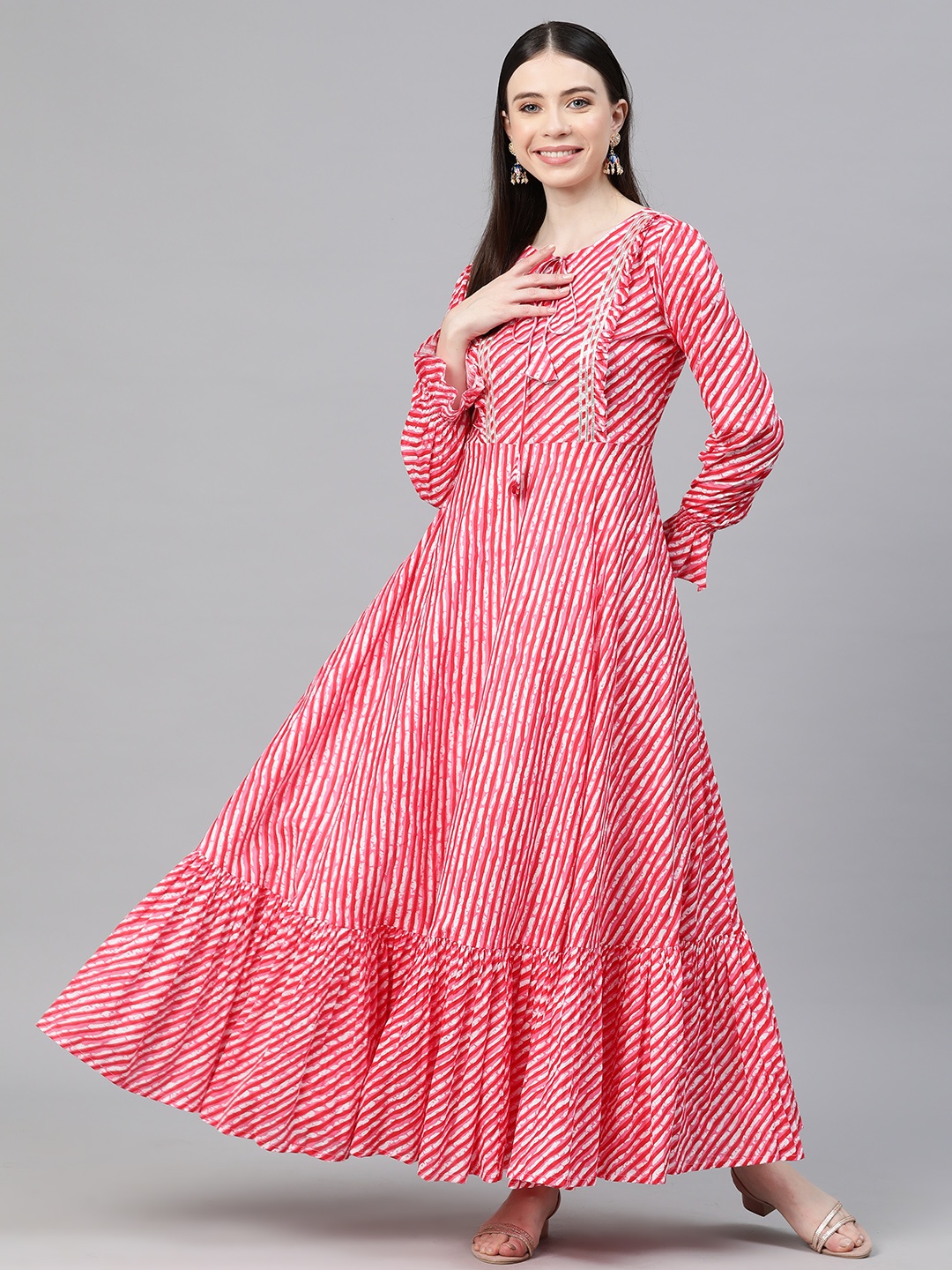 

MBE Leheriya Printed Gotta Patti Anarkali Kurta, Pink