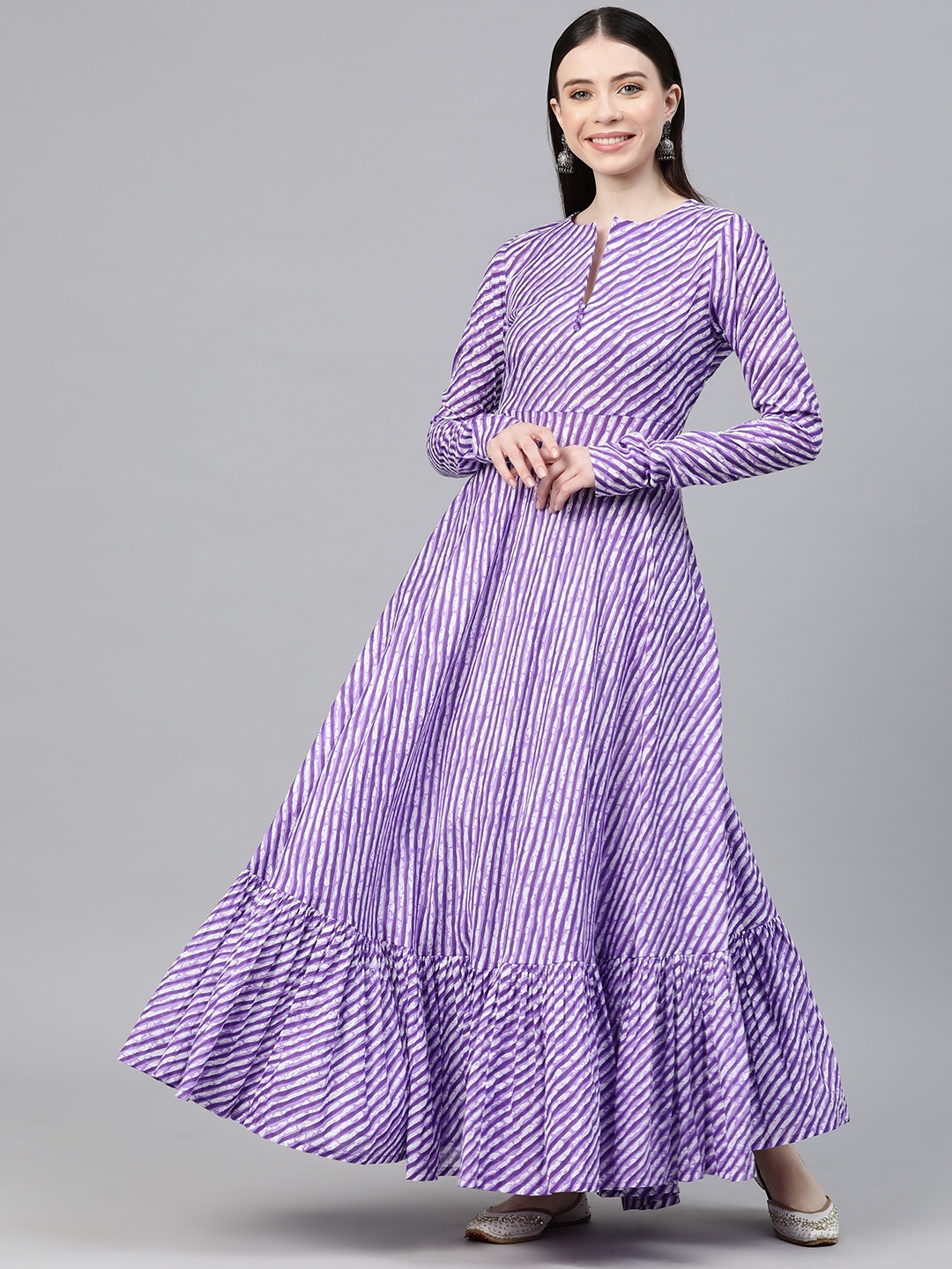 

MBE Leheriya Printed Tiering Anarkali Kurta, Purple