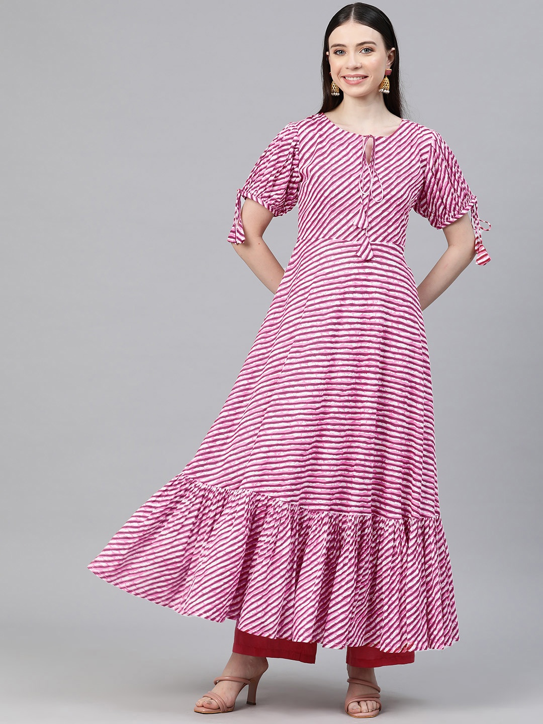 

MBE Leheriya Printed Anarkali Kurta, Magenta