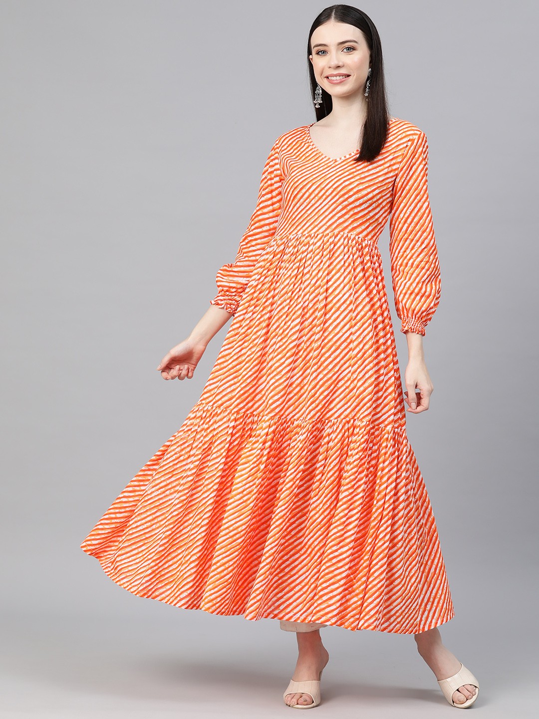 

MBE Leheriya Printed Anarkali Kurta, Orange