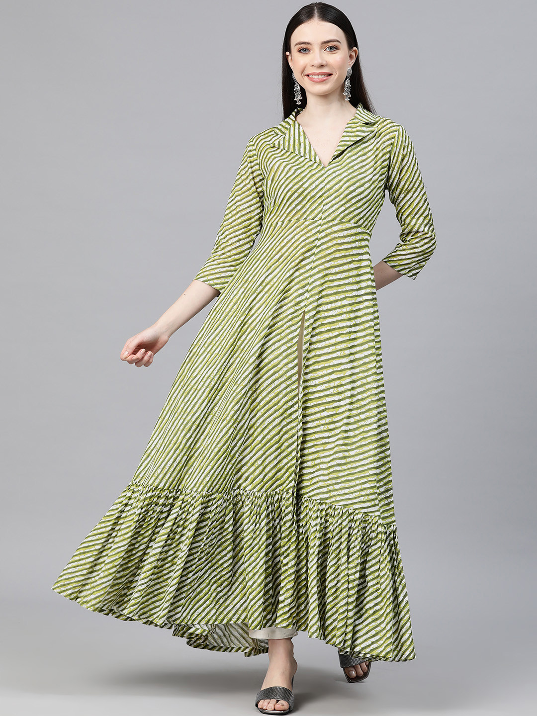 

MBE Leheriya Printed Anarkali Kurta, Green