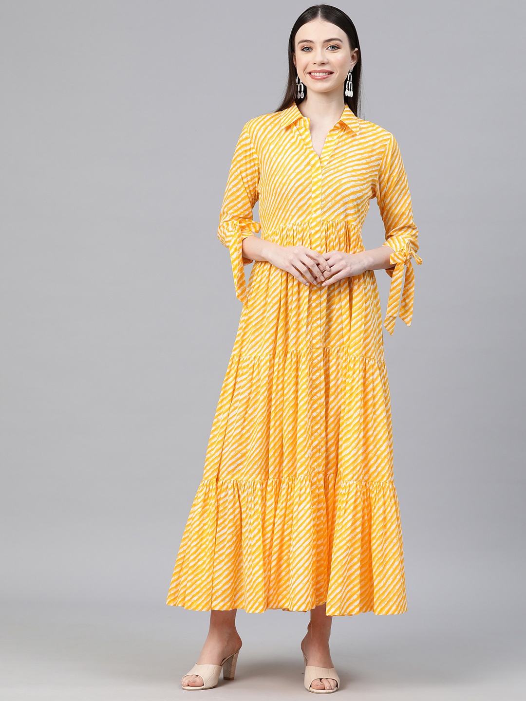 

MBE Leheriya Print Shirt Maxi Dress, Yellow