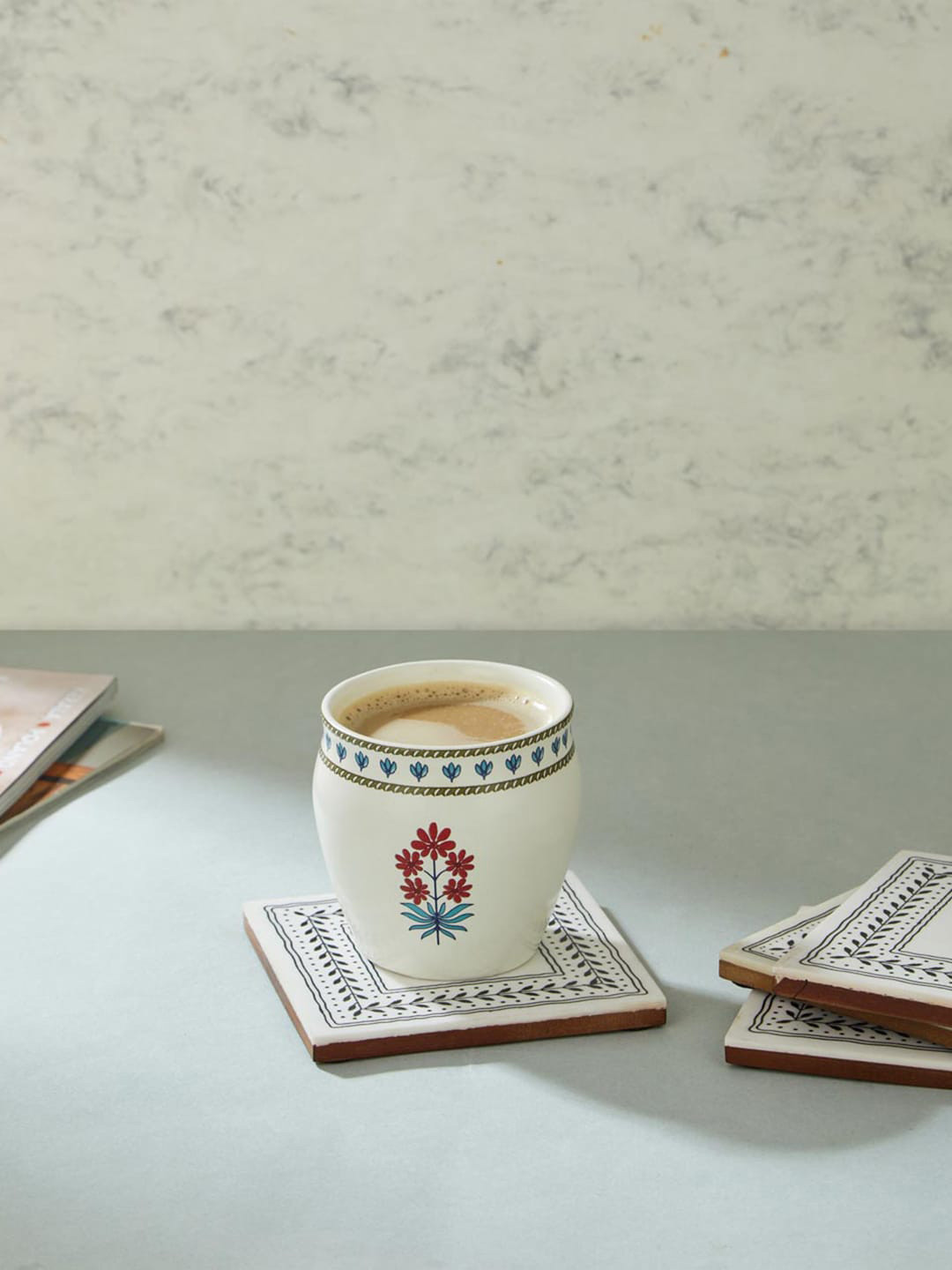 

Fabindia White & Black 4 Pieces Printed Resin Coasters