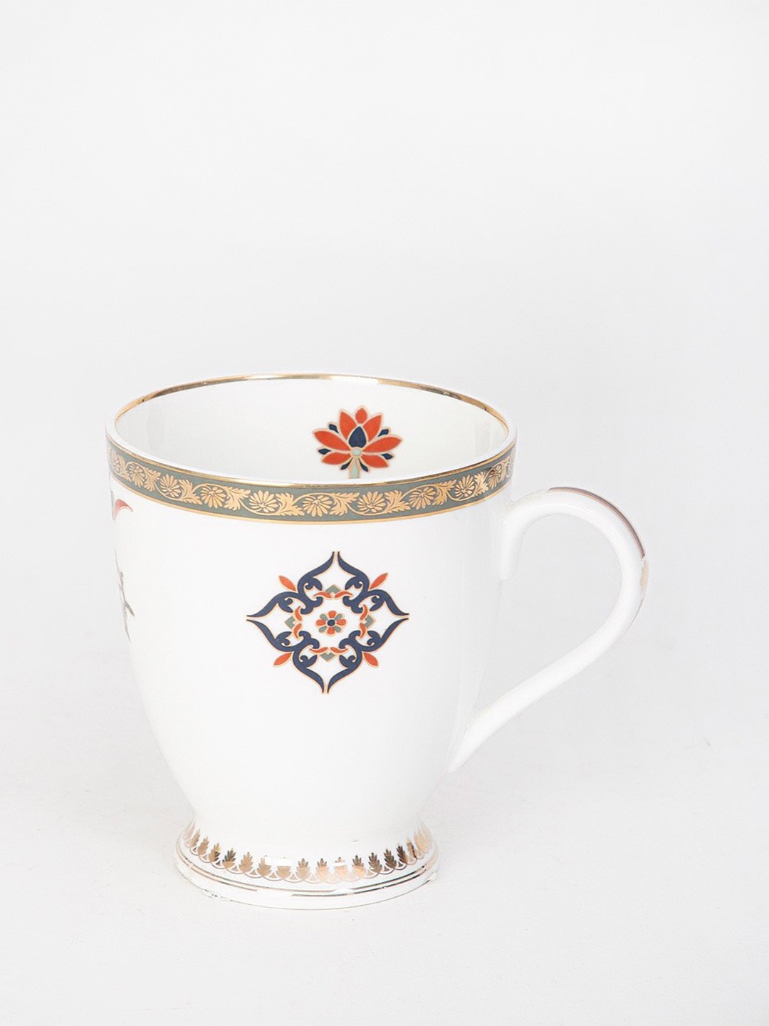 

Fabindia White & Blue Ethnic Motifs Printed Ceramic Glossy Mug - 380 ml