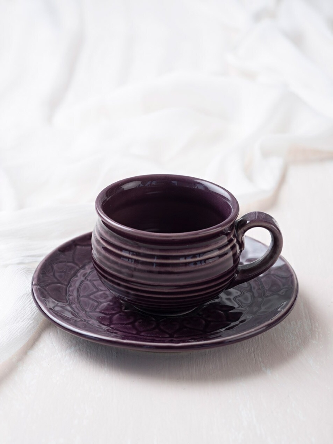 

Fabindia Pragya Purple Textured Ceramic Matte Cup And Saucer - 160 ml