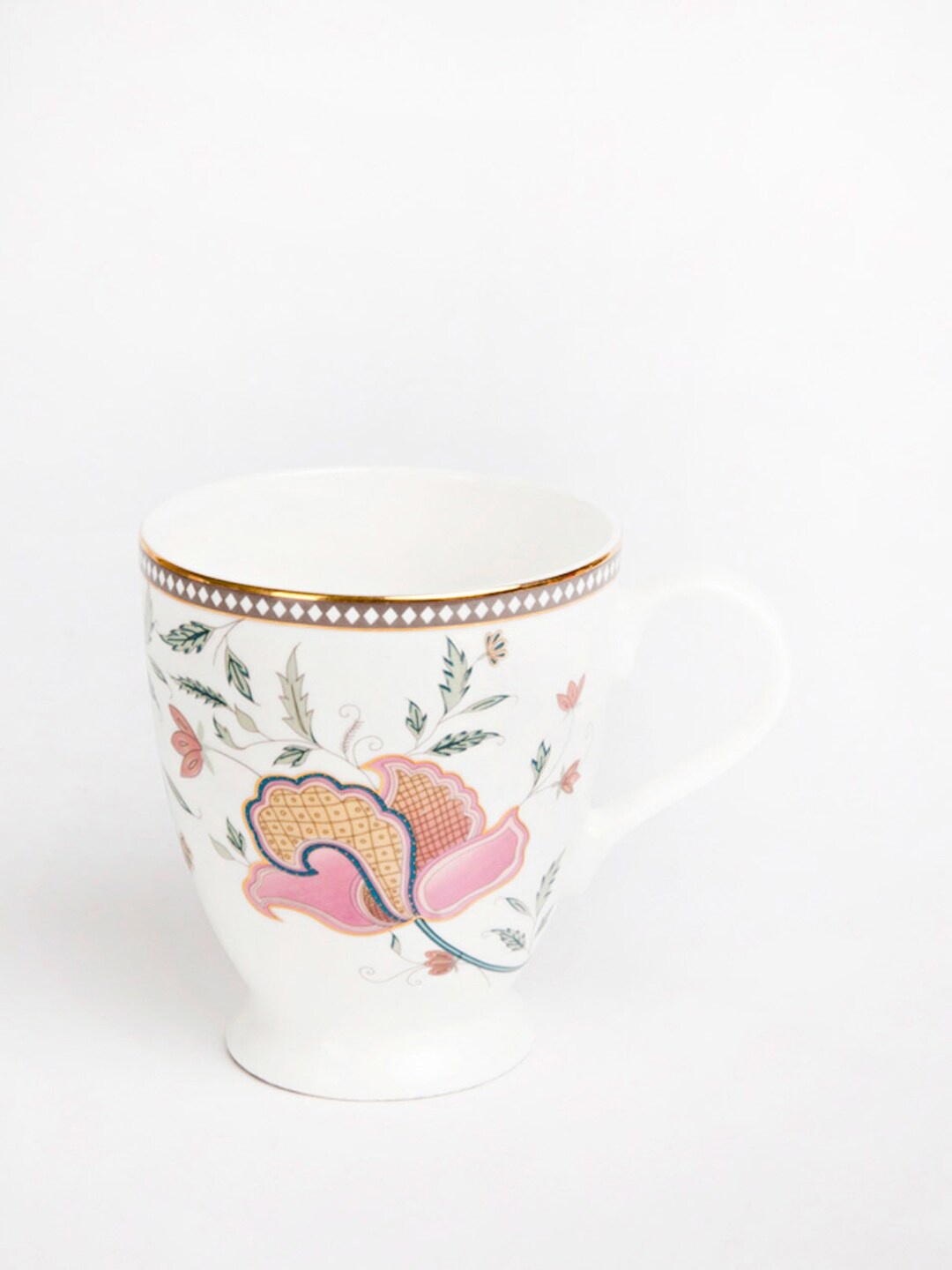 

Fabindia Zoya White & Pink Printed Ceramic Matte Mug - 380 ml