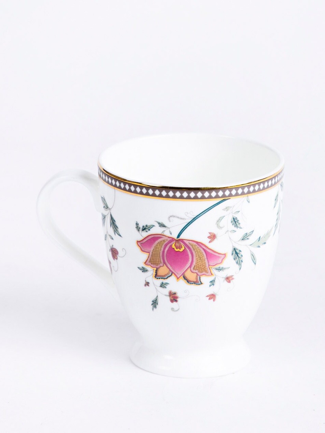 

Fabindia Zoya White & Pink 1 Piece Printed Ceramic Glossy Mug-380ml