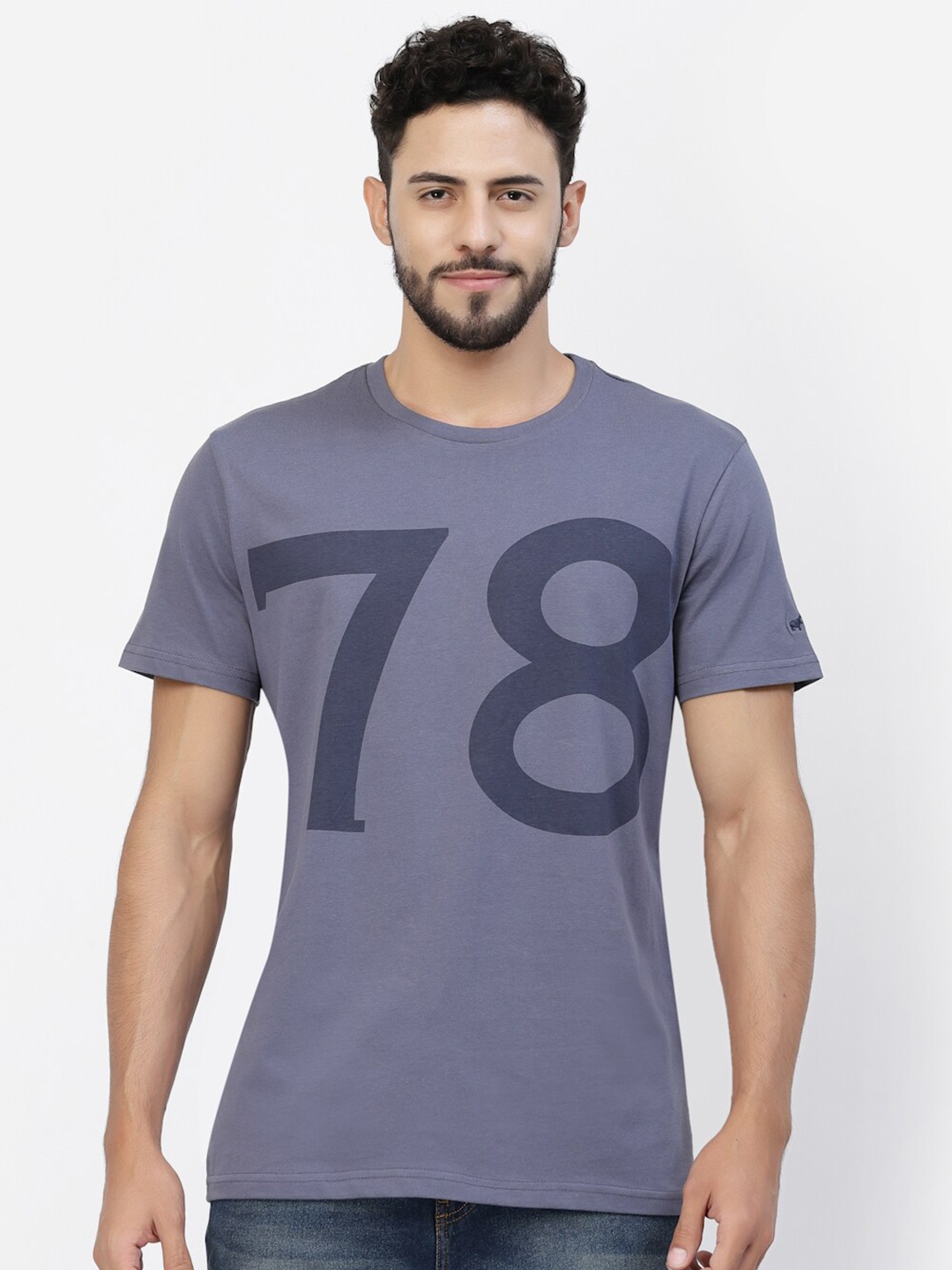 

BRACLO Printed Round Neck Cotton T-shirt, Grey