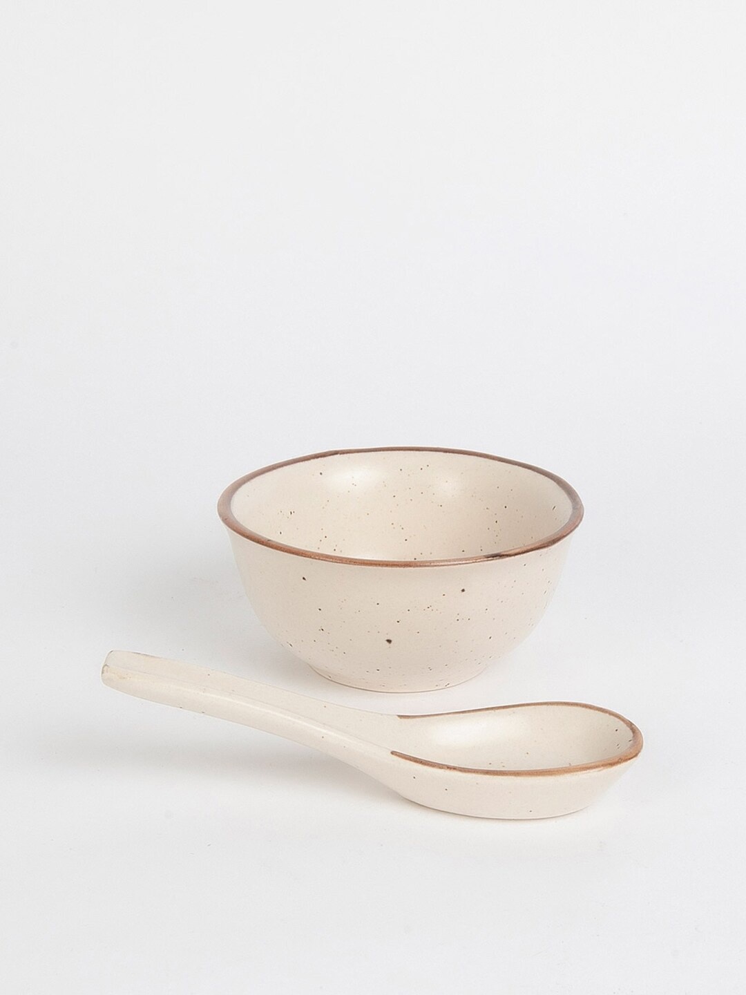 

Fabindia White & Brown 2 Pieces Printed Ceramic Matte Bowls - 230 ml