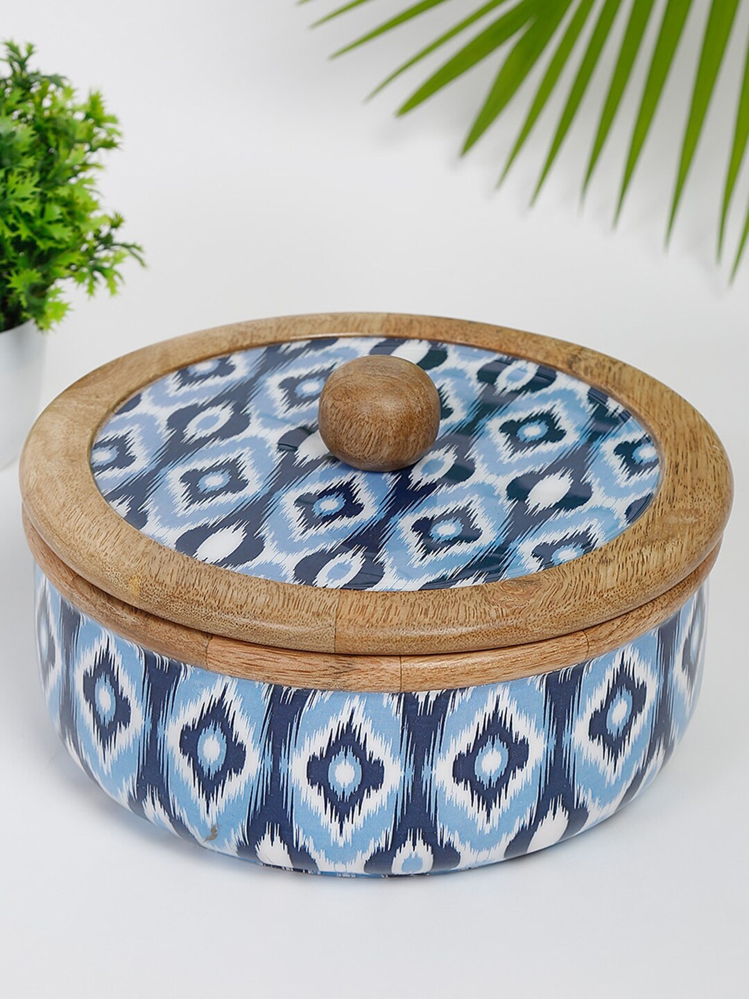 

Fabindia Blue & Brown Printed Wooden Round Chapati Food Container
