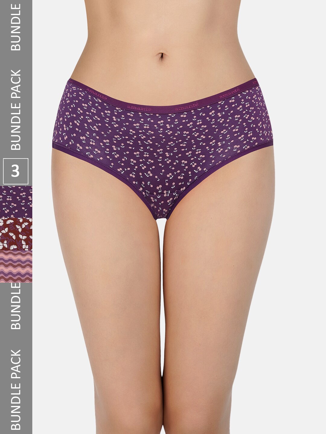 

Amante Women Pack Of 3 Printed Low Rise Hipster Briefs, Purple