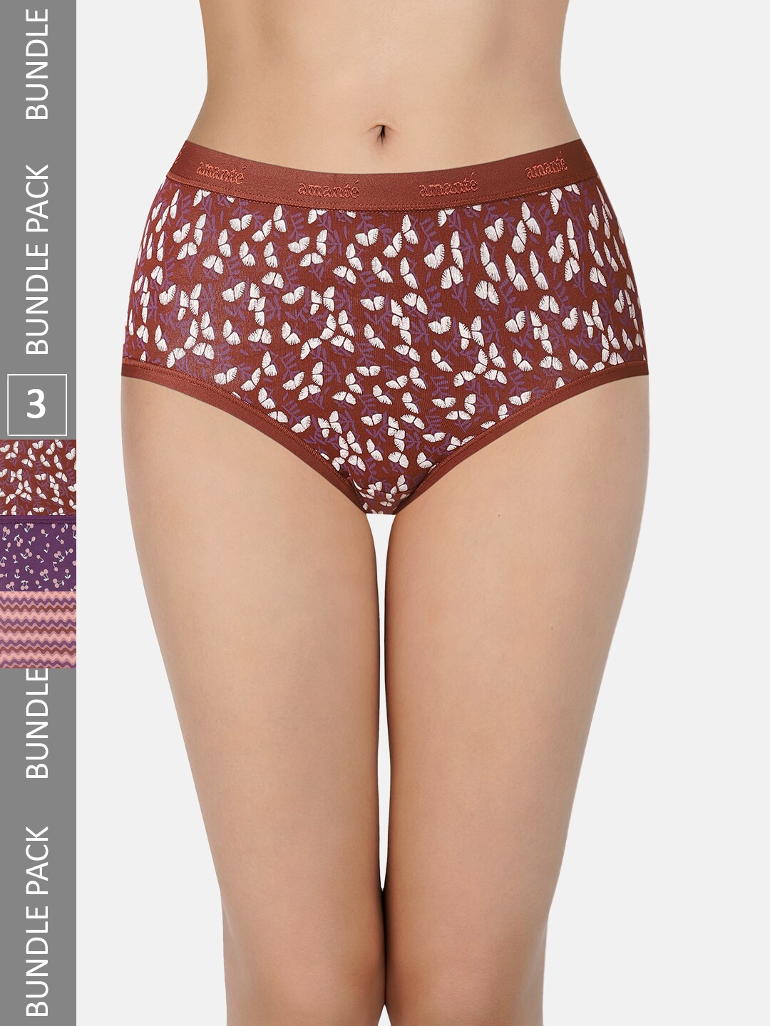 

Amante Women Pack Of 3 Printed High Rise Hipster Briefs PPK53101, Purple
