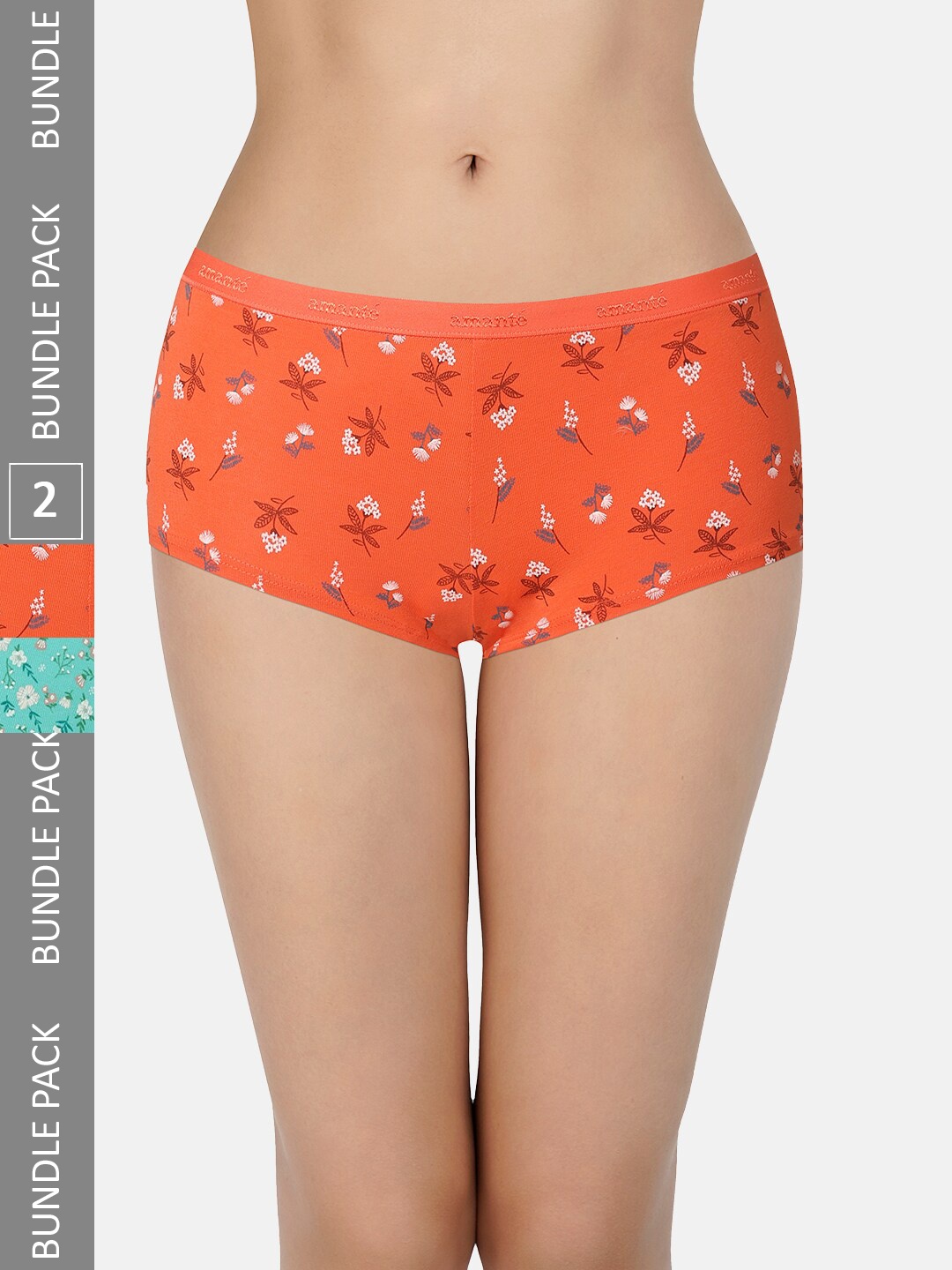 

Amante Women Pack Of 2 Printed Low Rise Cotton Boy Short Briefs PPK62101, Orange
