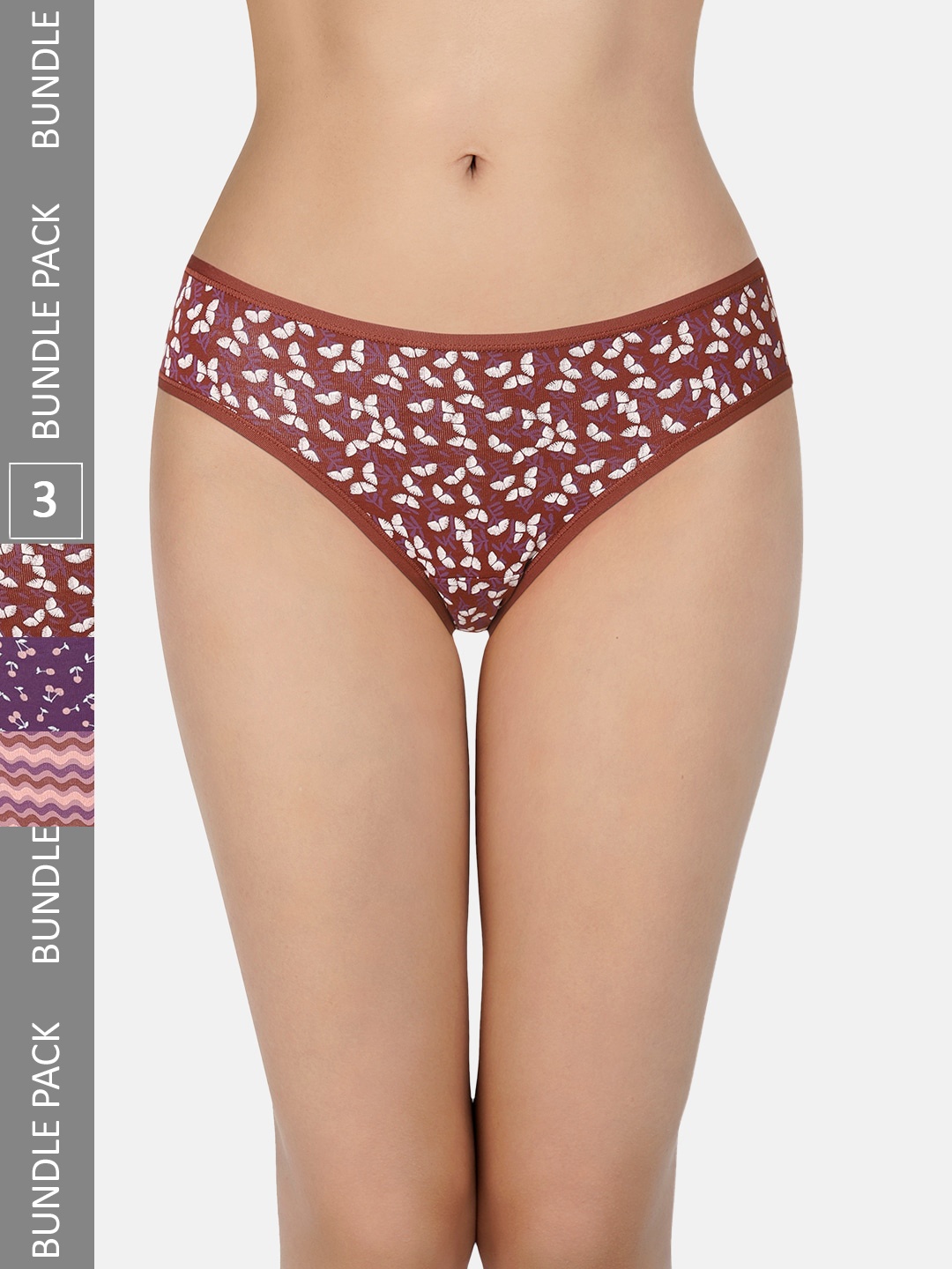 

Amante Women Pack of 3 Printed Low Rise Bikini Briefs PPK33102, Purple
