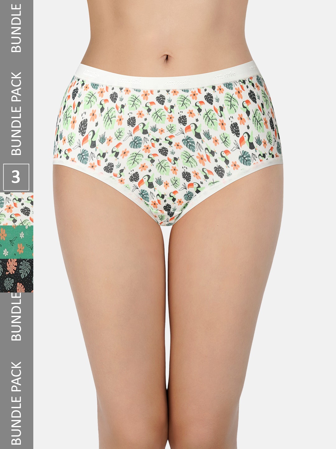 

Amante Conversational Printed High Rise Hipster Briefs (Pack of 3), White