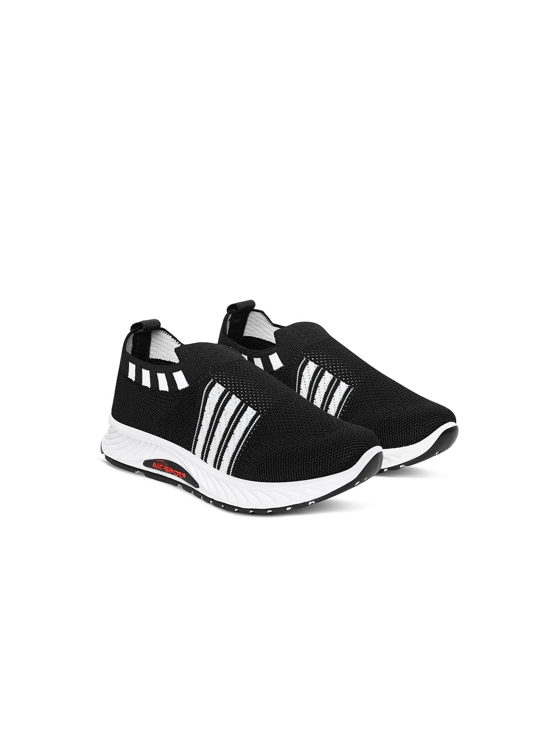 

Airspot Unisex Kids JOKER-12 Striped Lightweight Contrast Sole Slip-On Sneakers, Black