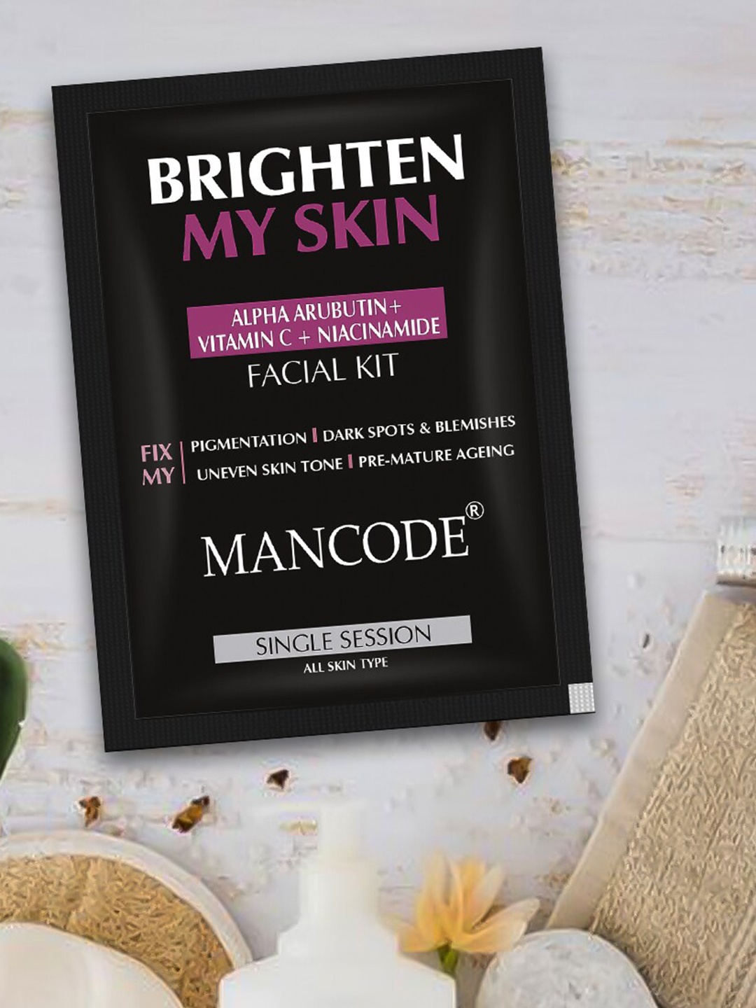 

MANCODE Men Brighten My Skin 6 Steps Alpha Arbutin-Vitamin C & Niacinamide Facial Kit-58g, Black