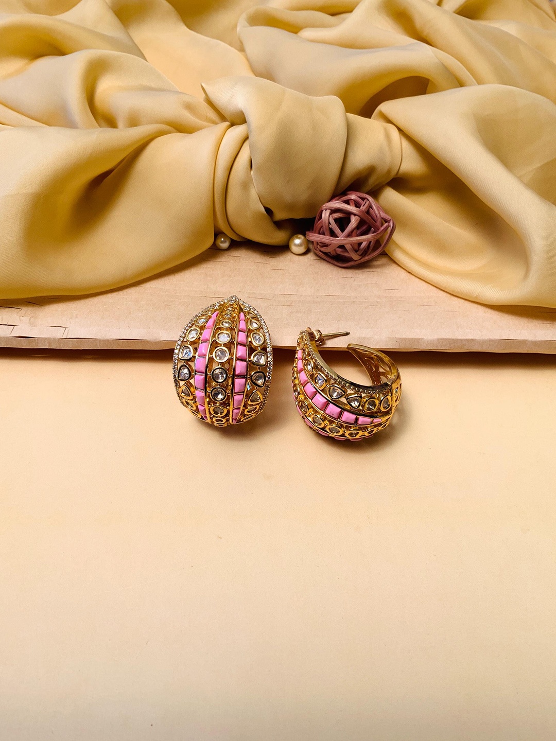 

ABDESIGNS Gold Plated Contemporary Stone Studded Hoop Earrings