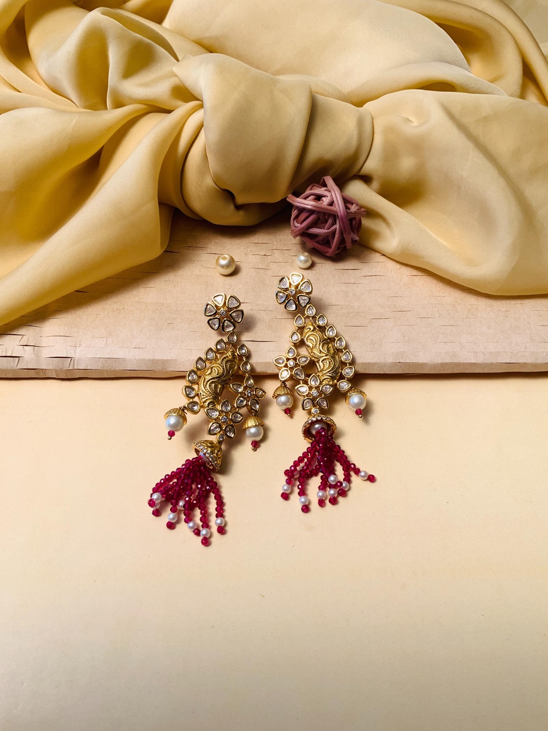 

ABDESIGNS Gold-Plated Floral Shaped Drop Earrings