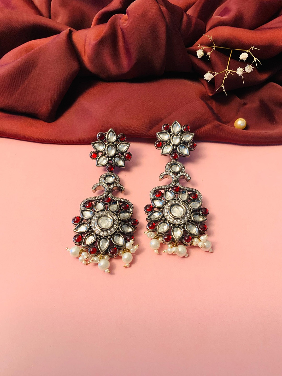 

ABDESIGNS Silver-Plated Floral Chandbalis, Gold