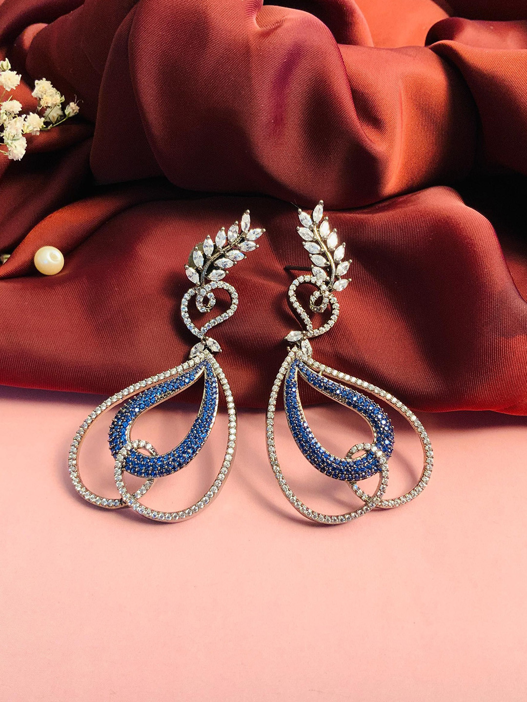 

ABDESIGNS Silver-Plated Contemporary Stone-Studded Drop Earrings