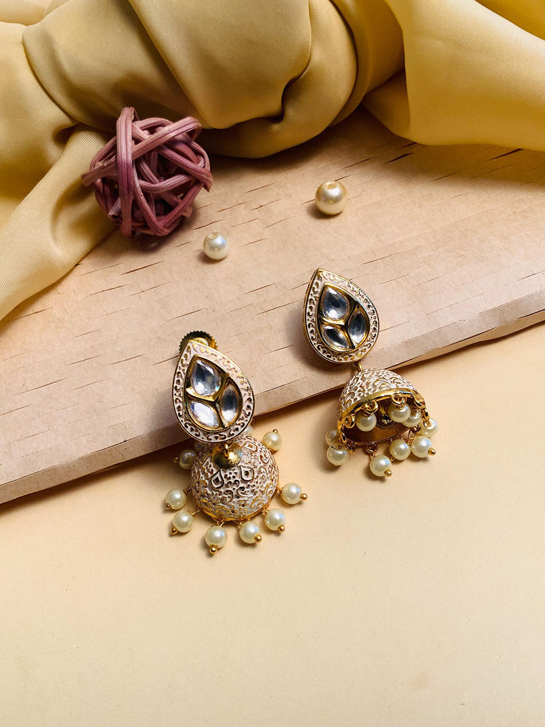 

ABDESIGNS Gold-Plated Floral Jhumkas