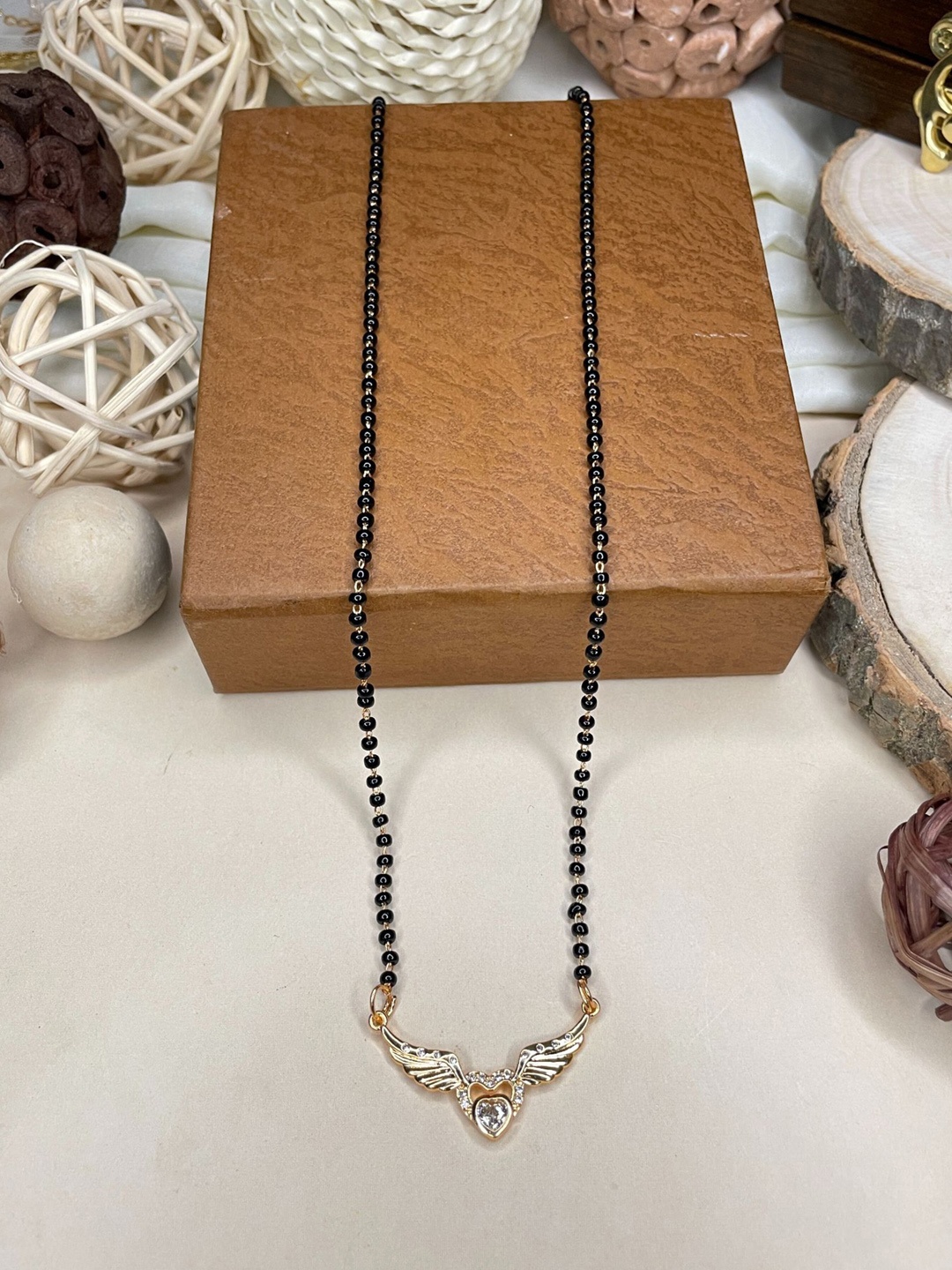 

ABDESIGNS Rose Gold-Plated AD-Studded & Beaded Mangalsutra