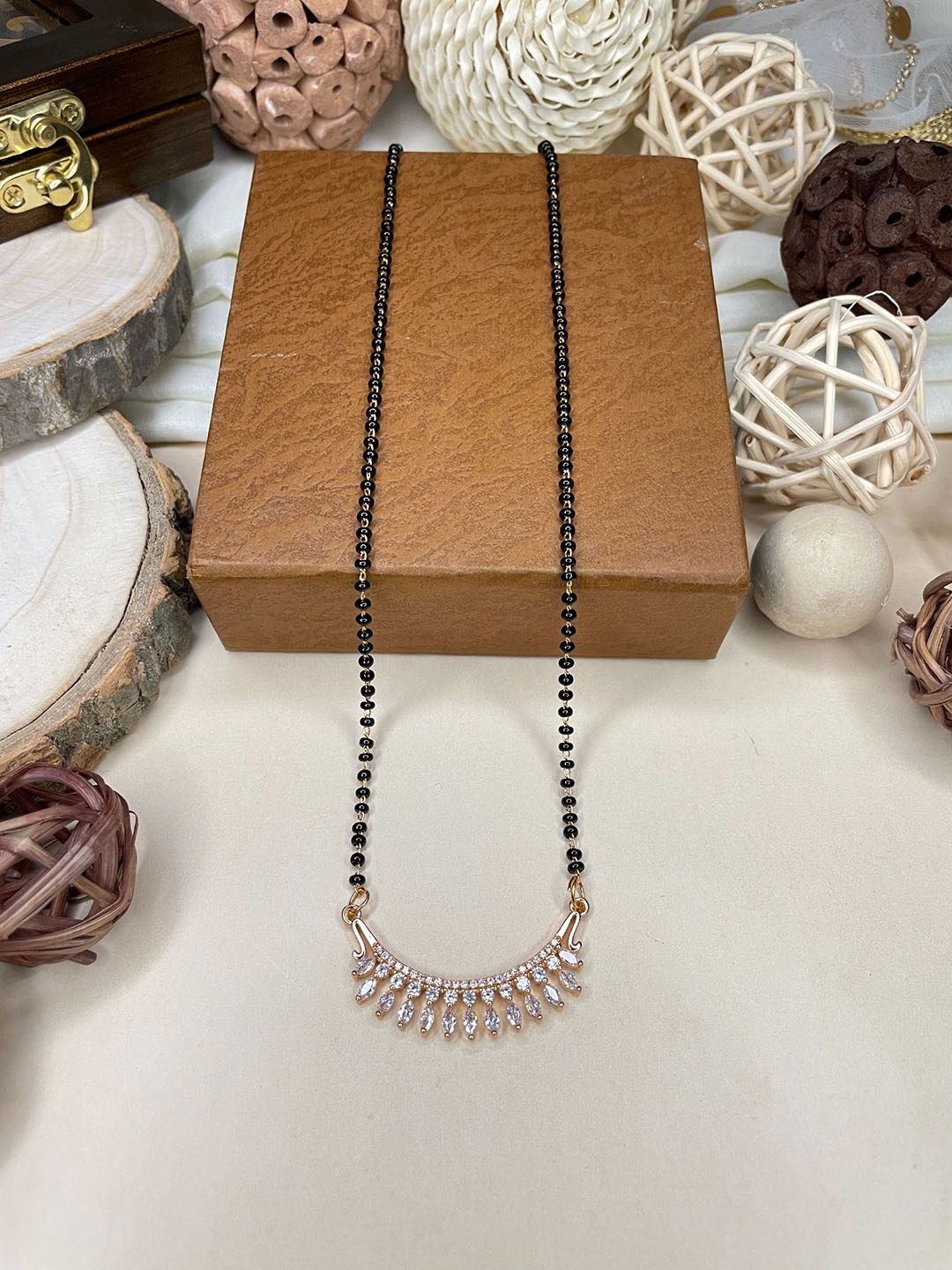 

ABDESIGNS Rose Gold-Plated AD-Studded & Beaded Mangalsutra