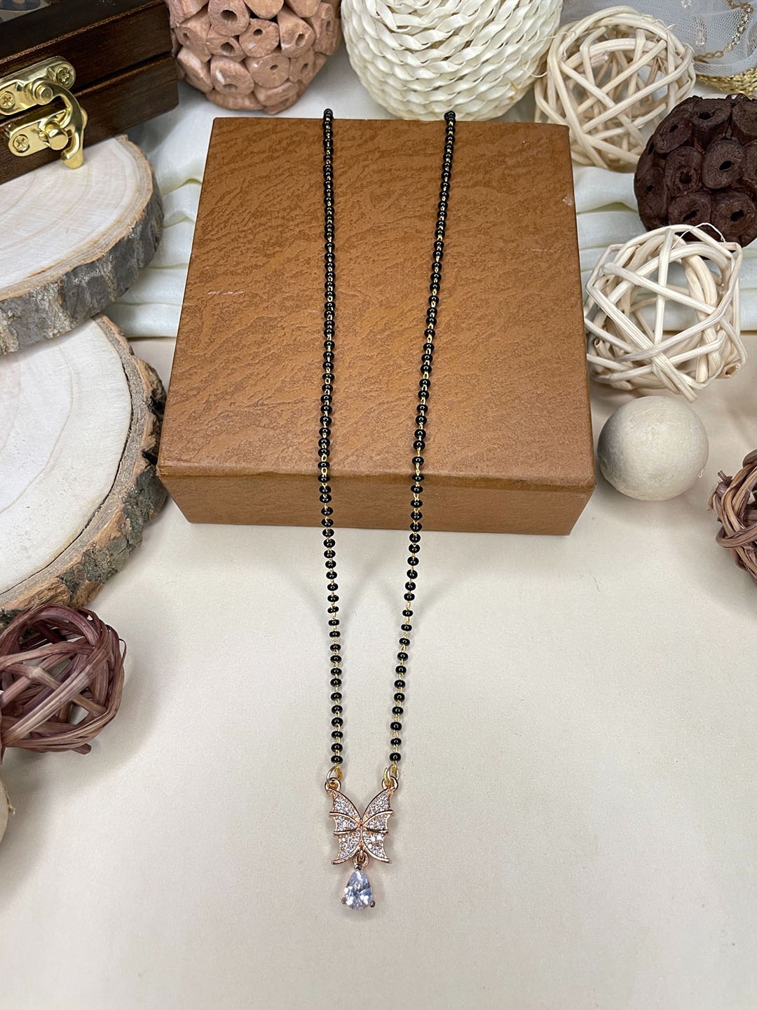 

ABDESIGNS Rose Gold-Plated AD-Studded & Beaded Mangalsutra