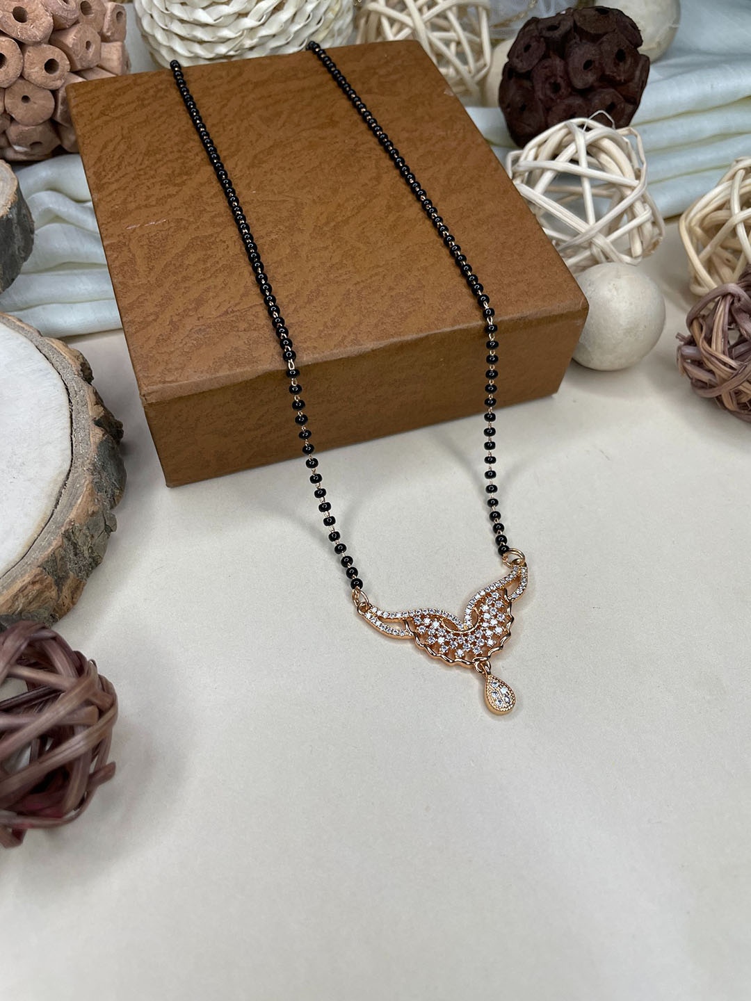 

ABDESIGNS Rose Gold-Plated AD-Studded & Beaded Mangalsutra