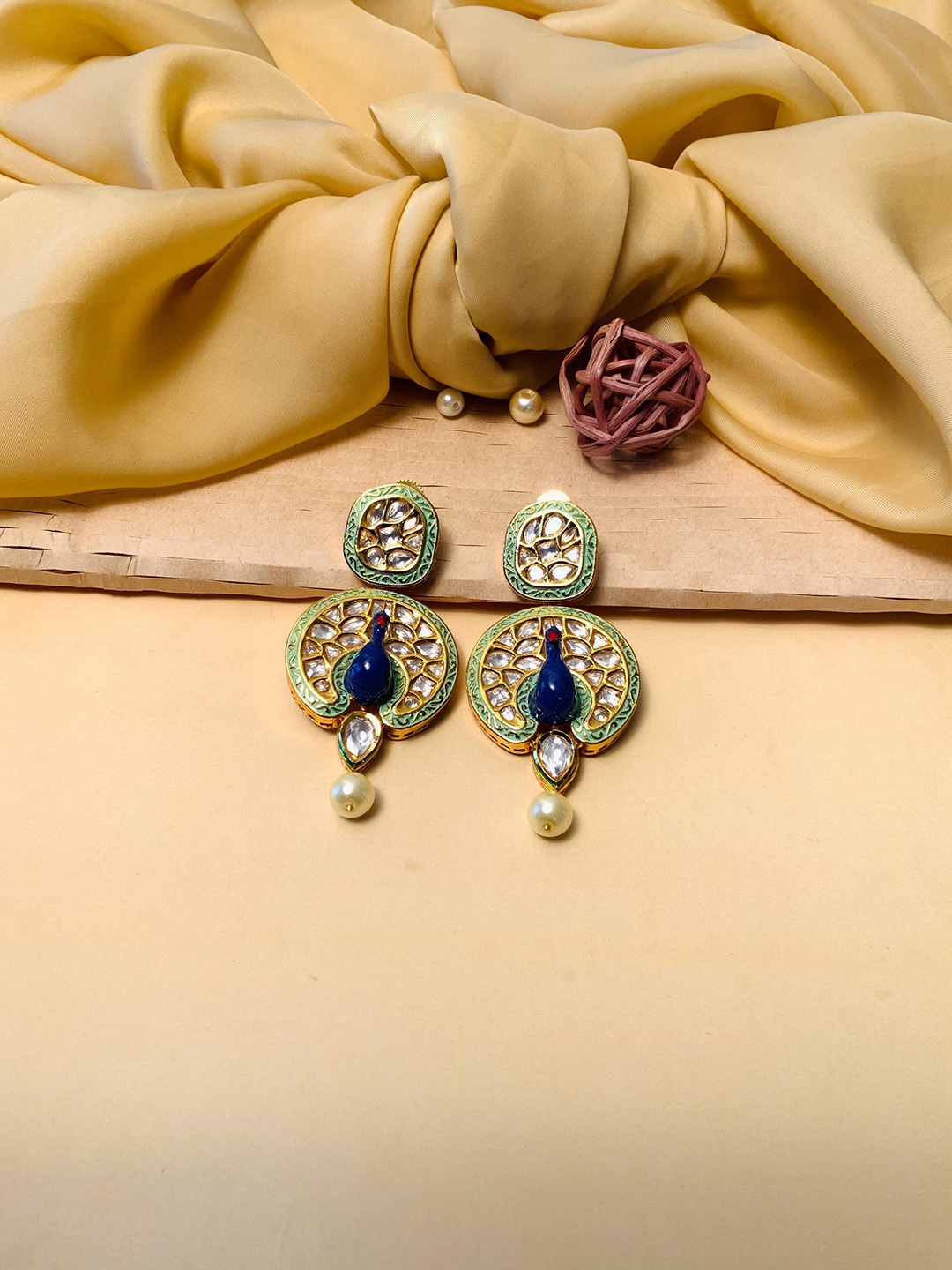 

ABDESIGNS Gold-Plated Peacock Shaped Drop Earrings