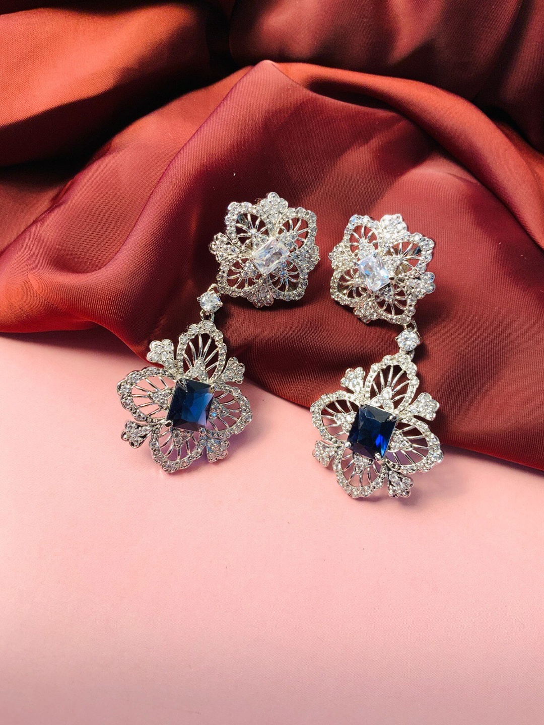 

ABDESIGNS Silver-Plated Floral Drop Earrings