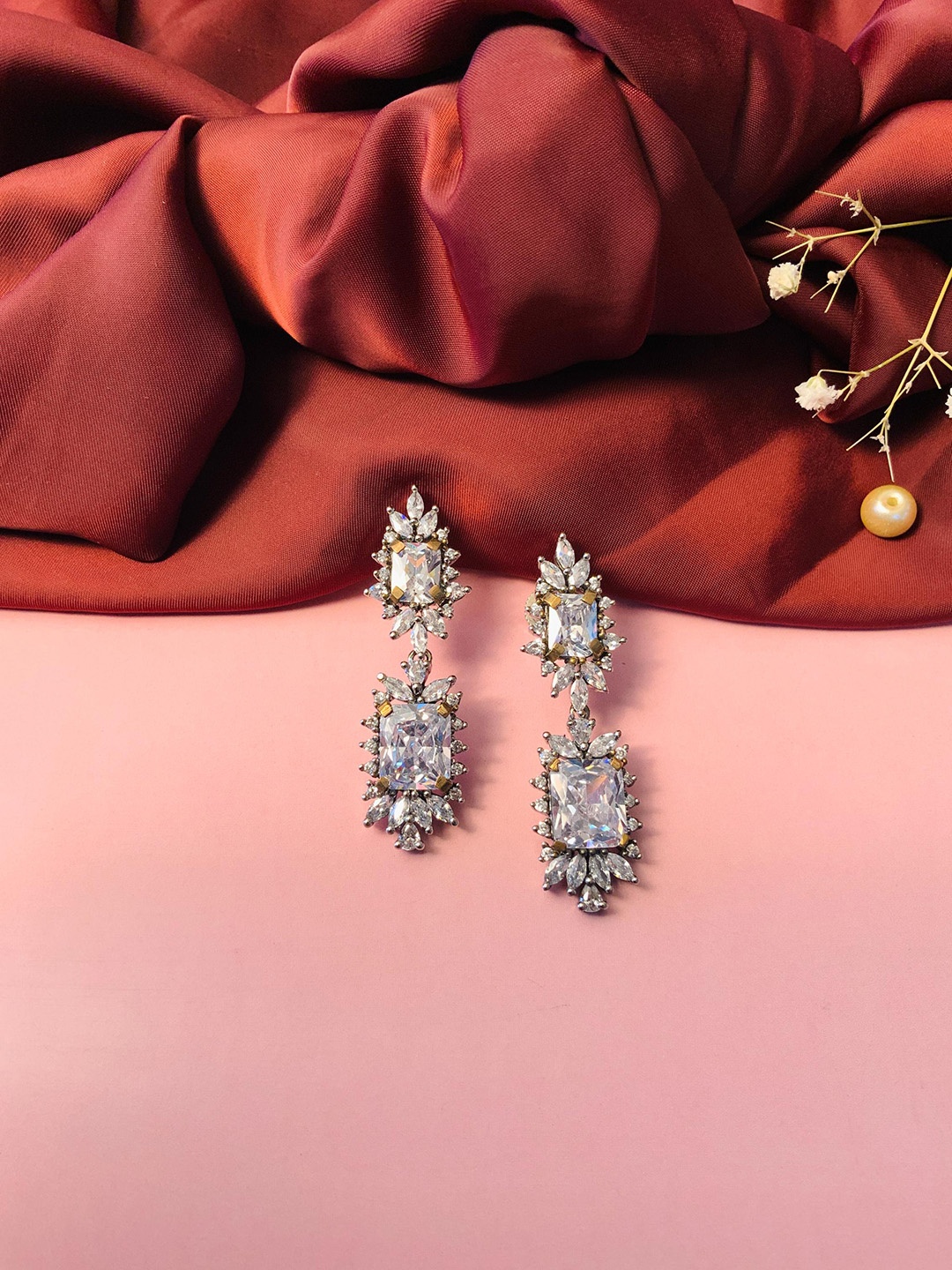 

ABDESIGNS Silver-Plated Floral Drop Earrings