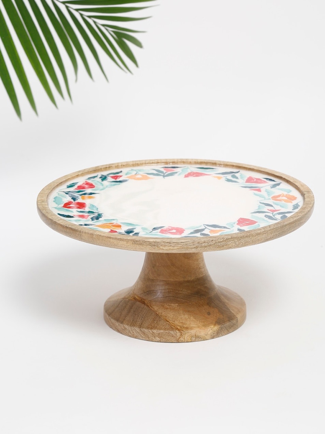 

Fabindia White & Golden Wood Enamelled Round Tray