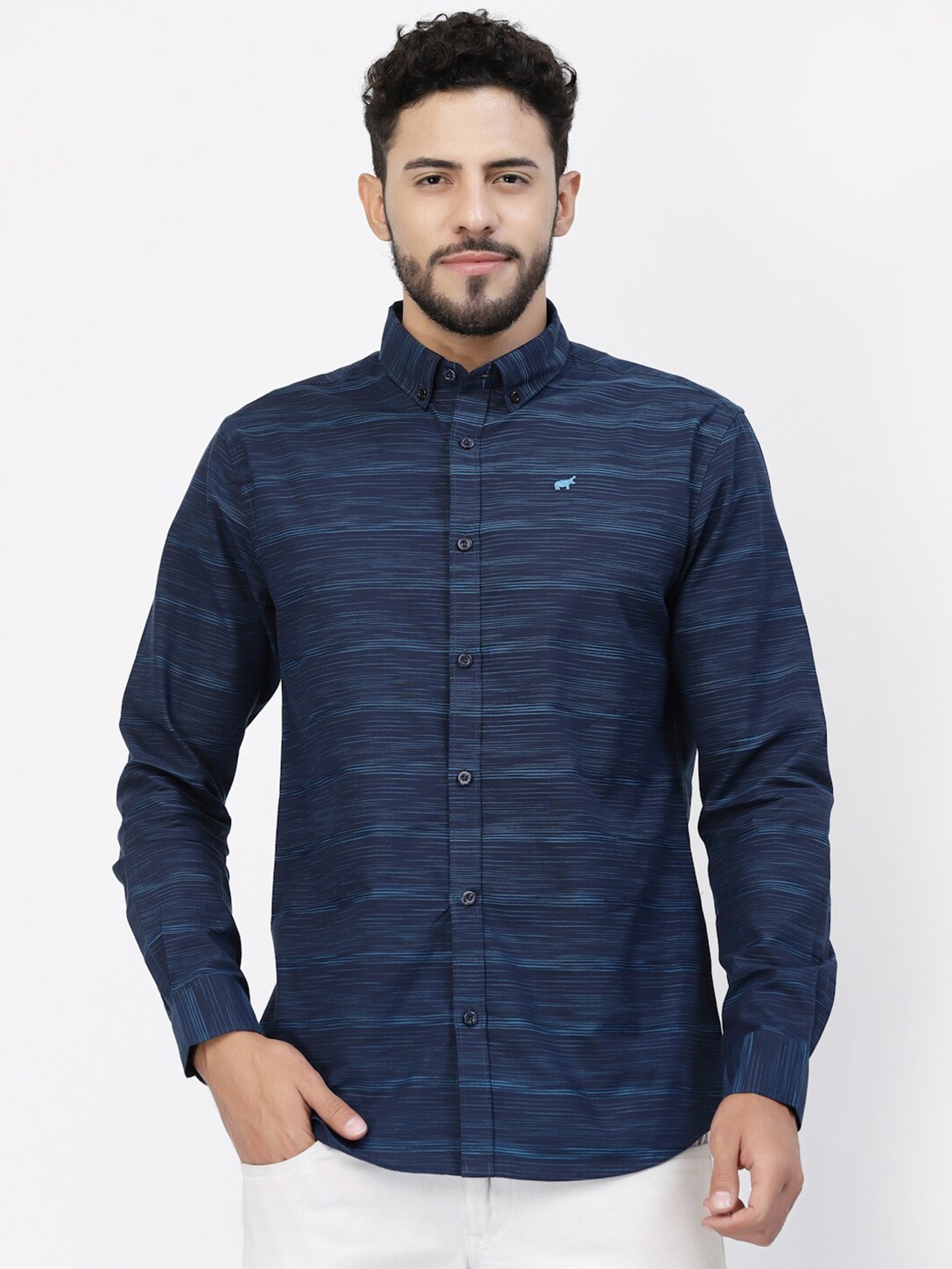 

BRACLO Striped Cotton Casual Shirt, Navy blue