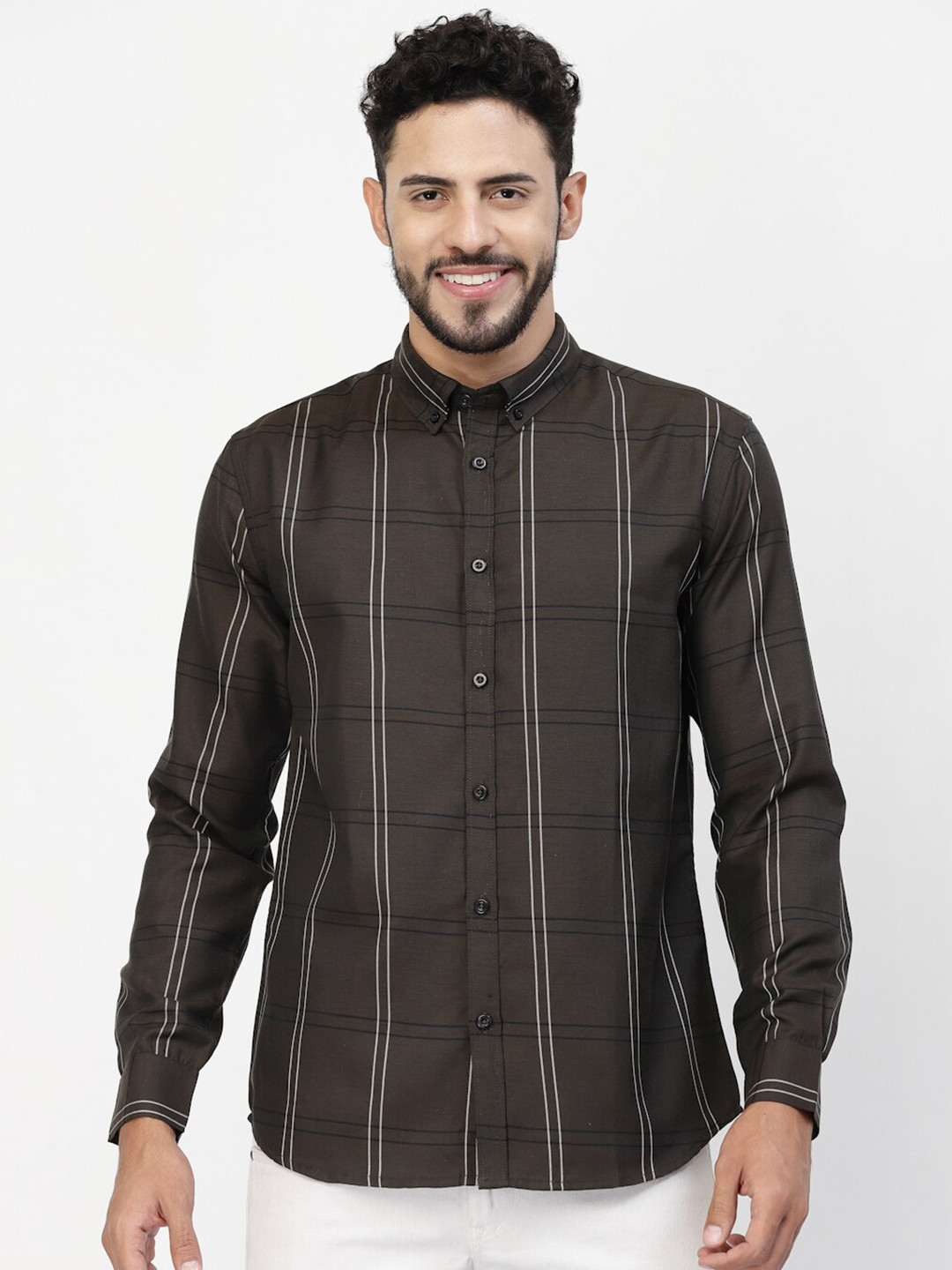 

BRACLO Checked Cotton Casual Shirt, Brown