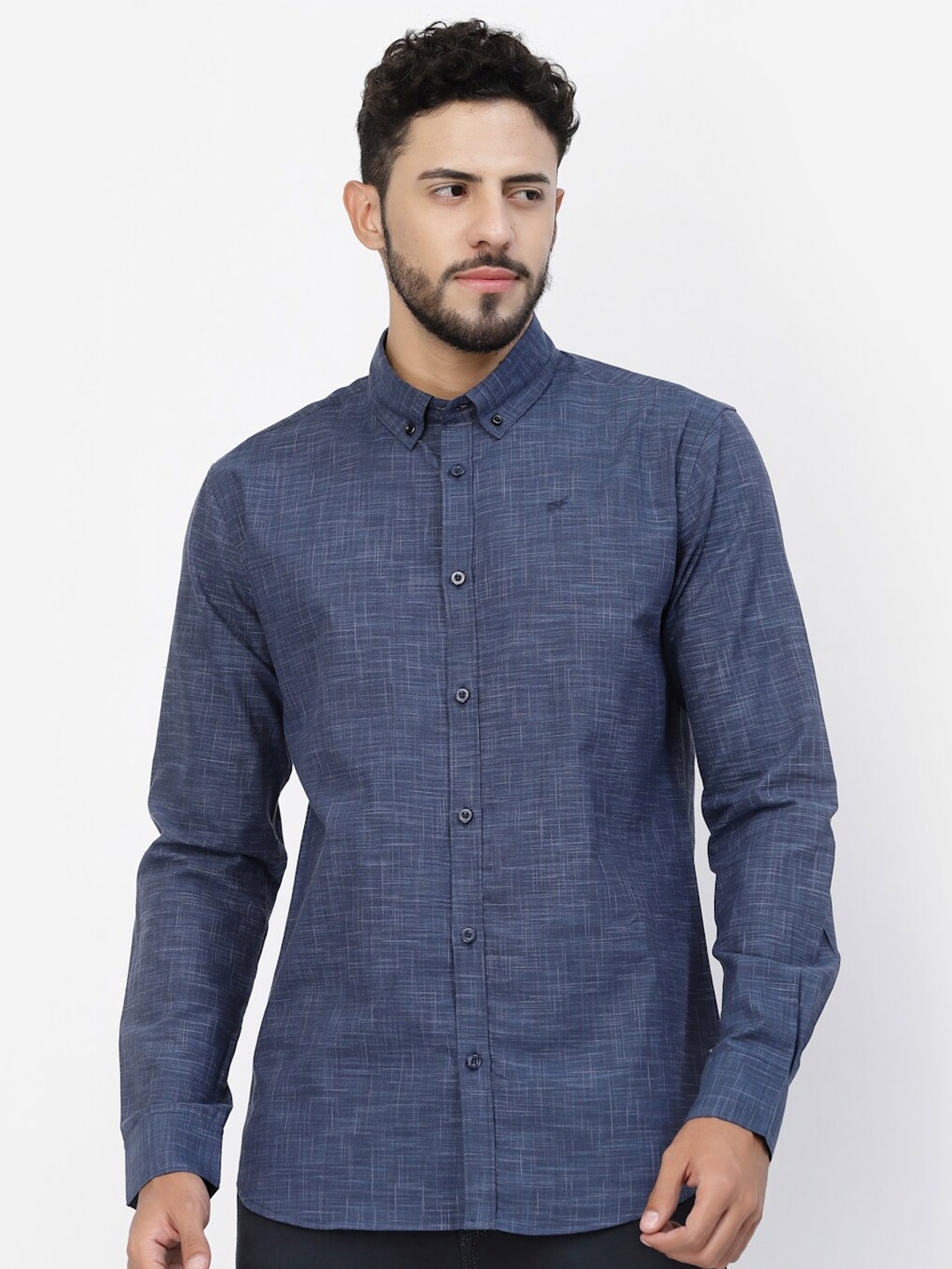 

BRACLO Button-Down Collar Cotton Casual Shirt, Navy blue