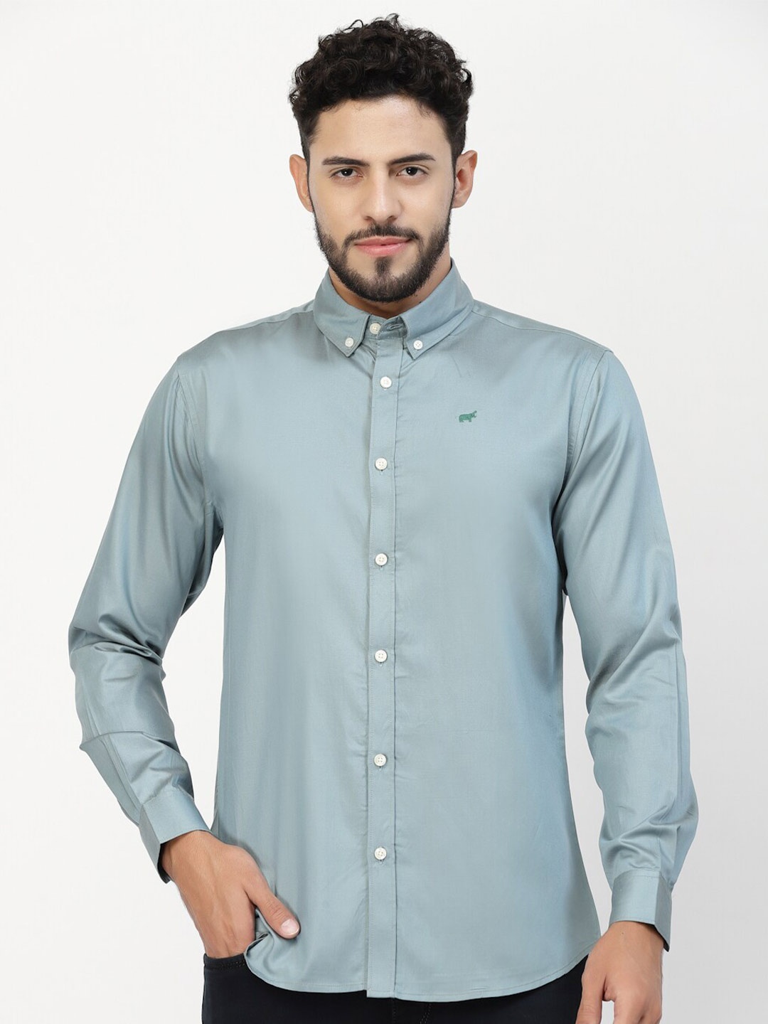 

BRACLO Button-Down Collar Cotton Semiformal Shirt, Sea green