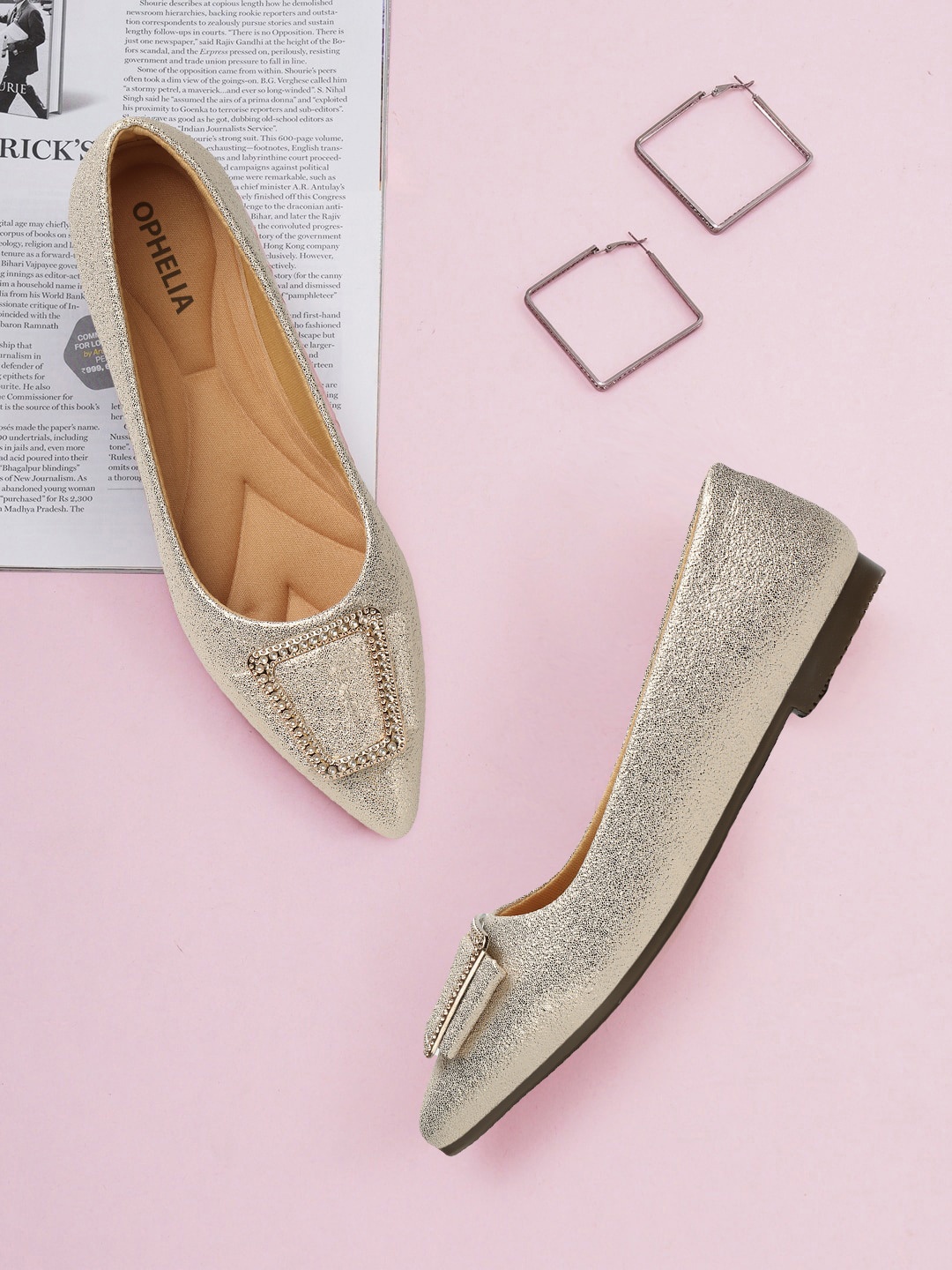 

OPHELIA Embellished Pointed Toe Ballerinas, Cream