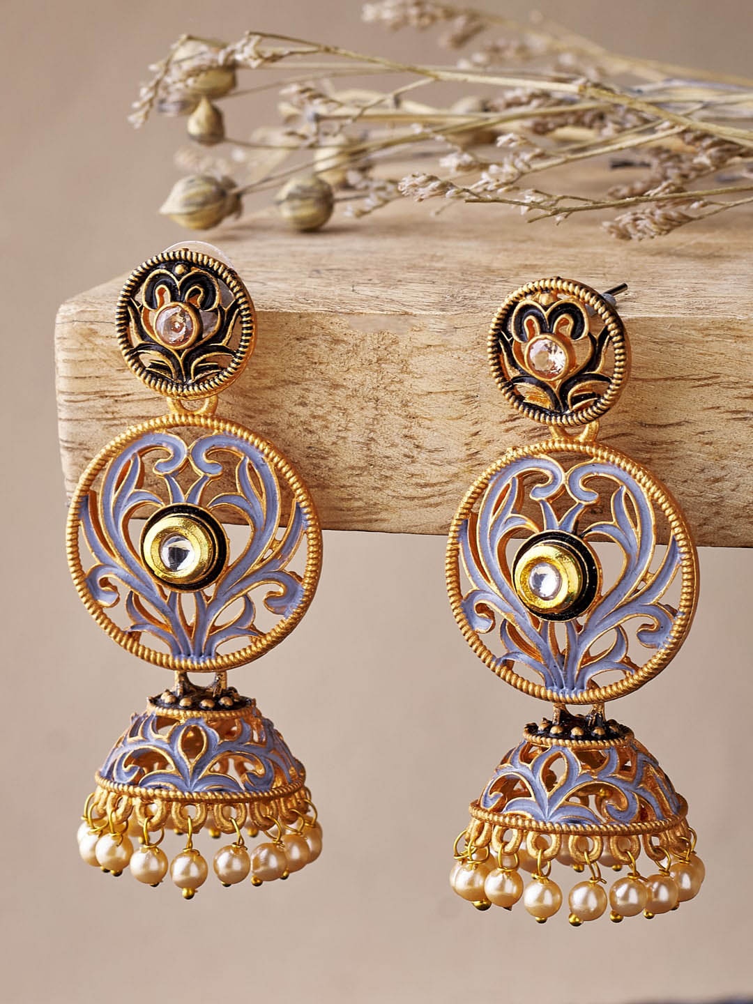 

ATIBELLE Gold-Plated Dome Shaped Kundan Jhumkas